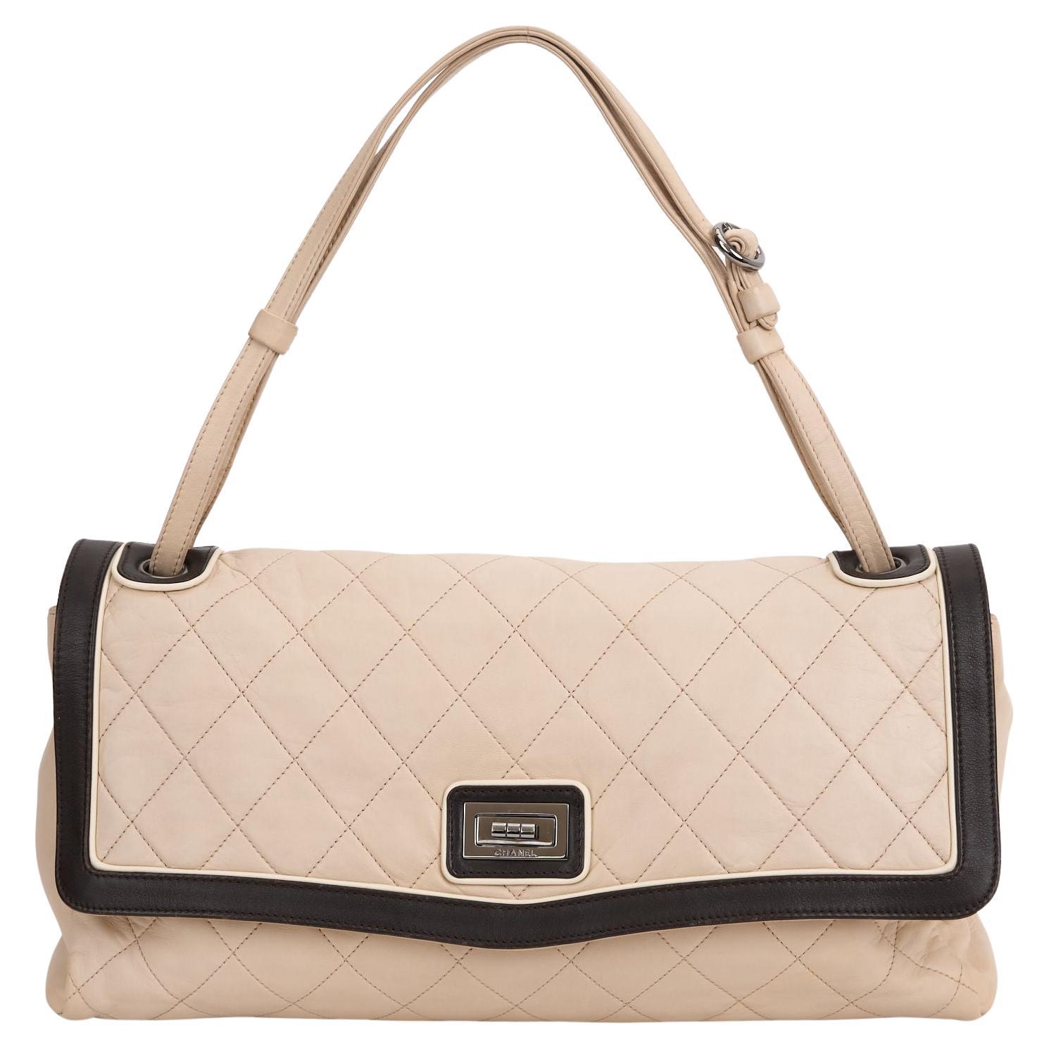 Chanel 2 Tone Beige Large Flap For Sale