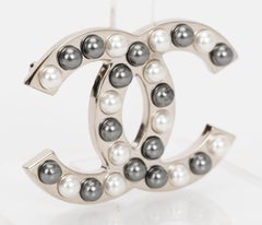 Chanel 2 Tone Pearl CC Logo Brooch