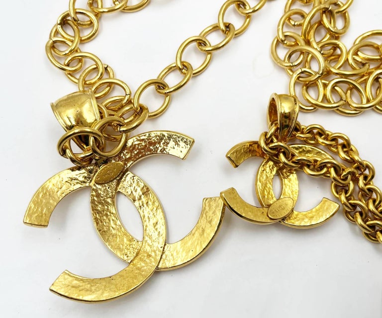 Chanel 2 Vintage Gold Plated CC Big Small Pendant Necklaces Set For Sale at  1stDibs