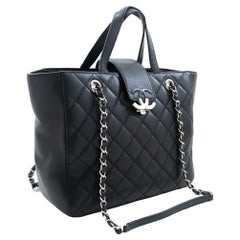 CHANEL 2 Way Chain Shoulder Bag Handbag Tote Black Caviar Quilted