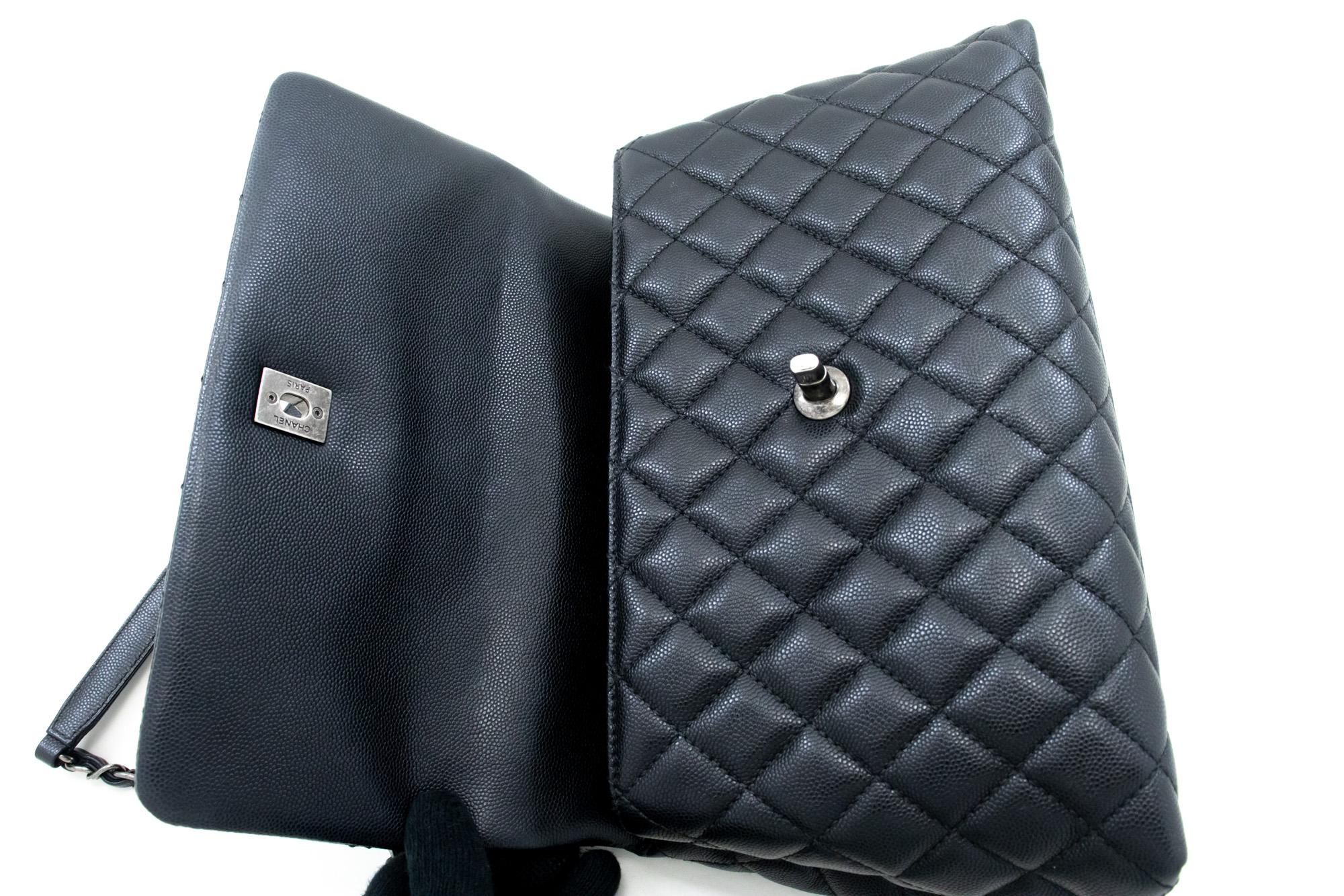 CHANEL 2 Way Top Handle Shoulder Bag Handbag Black Caviar Leather For Sale 6