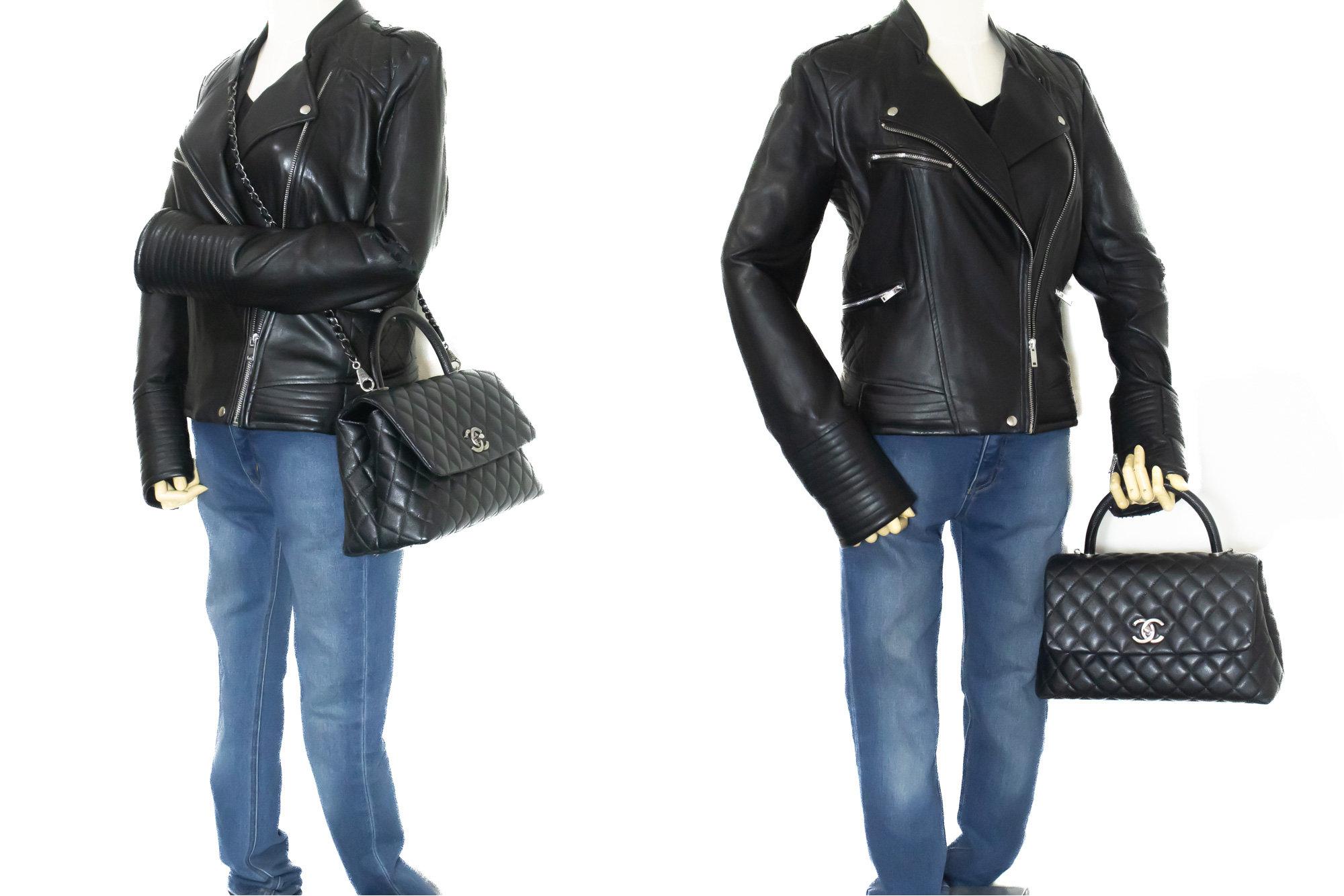 CHANEL 2 Way Top Handle Shoulder Bag Handbag Black Caviar Leather For Sale 7