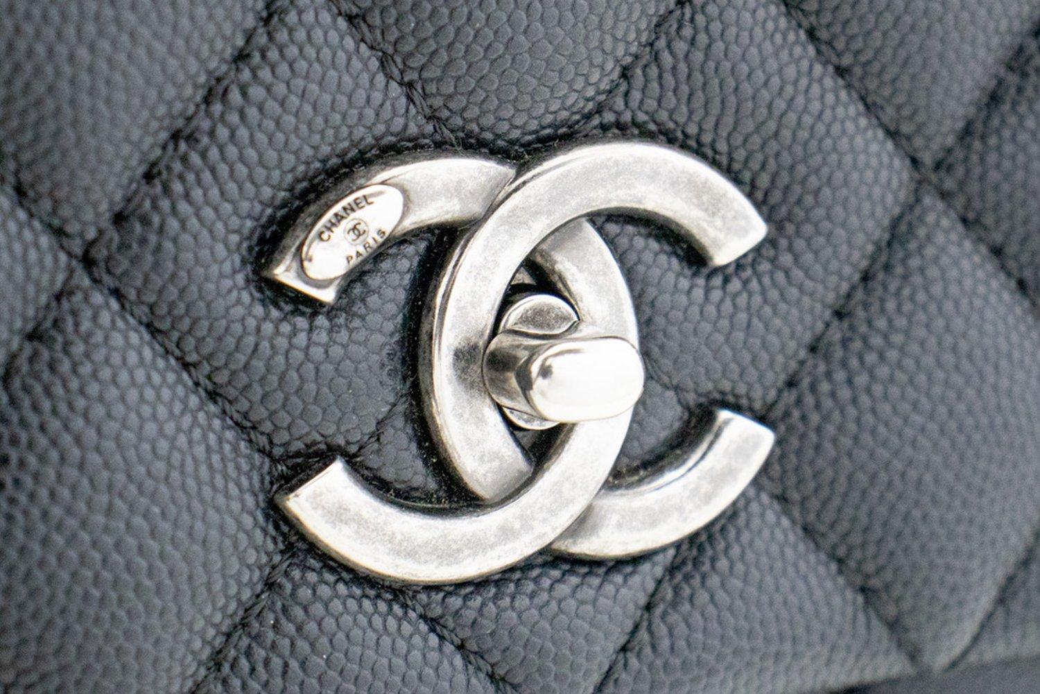 CHANEL 2 Way Top Handle Shoulder Bag Handbag Black Caviar Leather For Sale 8