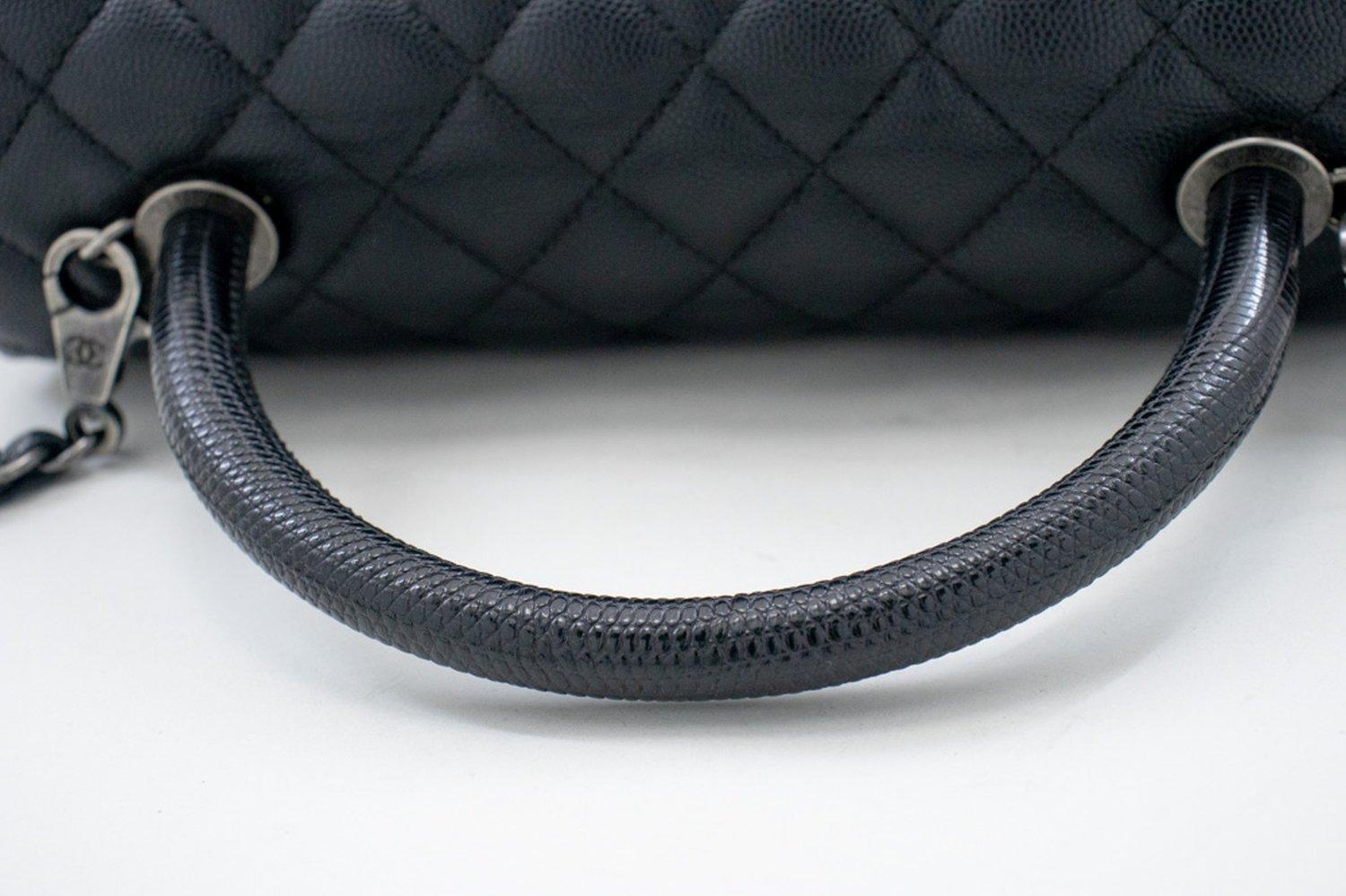 CHANEL 2 Way Top Handle Shoulder Bag Handbag Black Caviar Leather For Sale 9