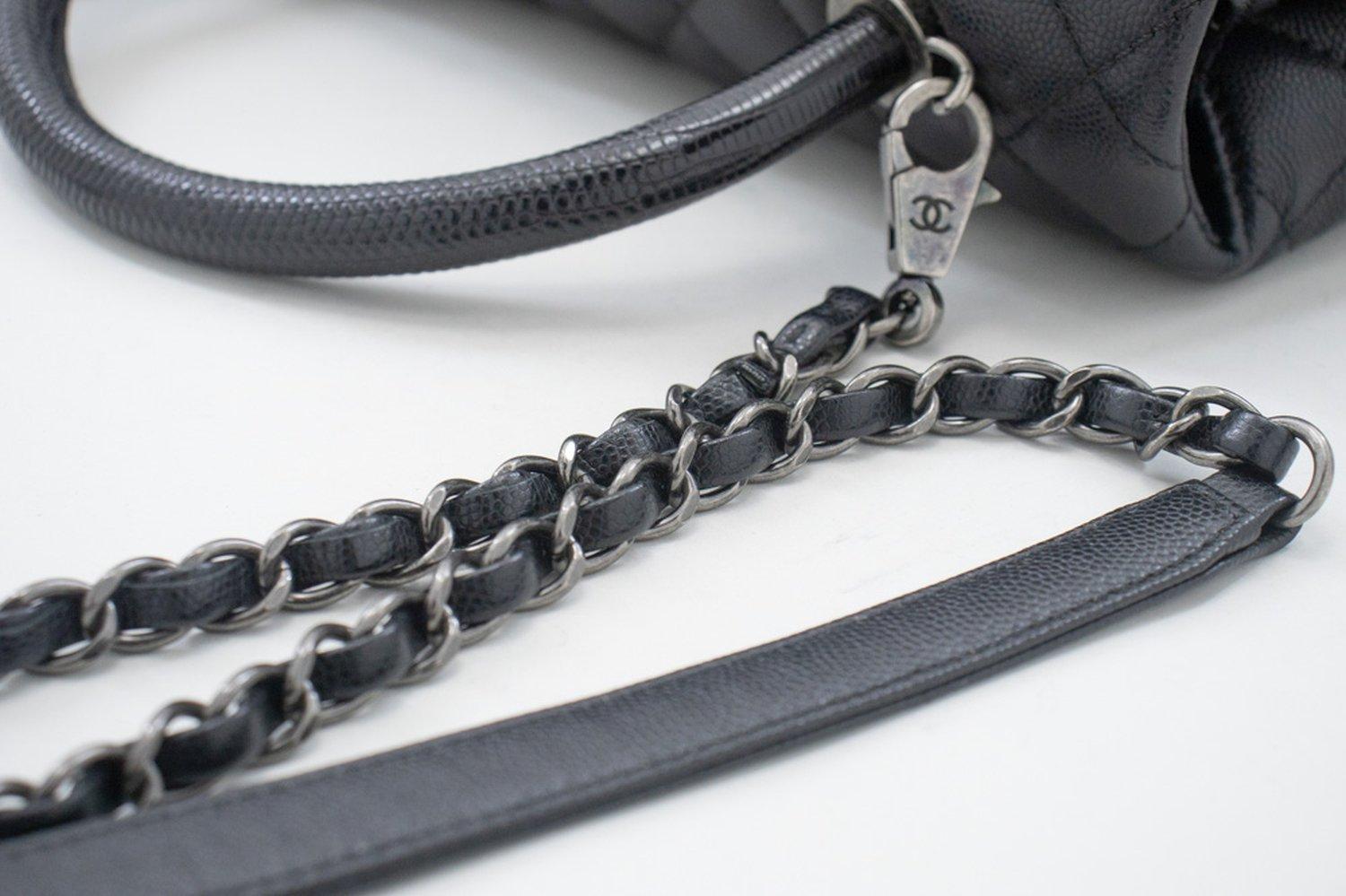 CHANEL 2 Way Top Handle Shoulder Bag Handbag Black Caviar Leather For Sale 10