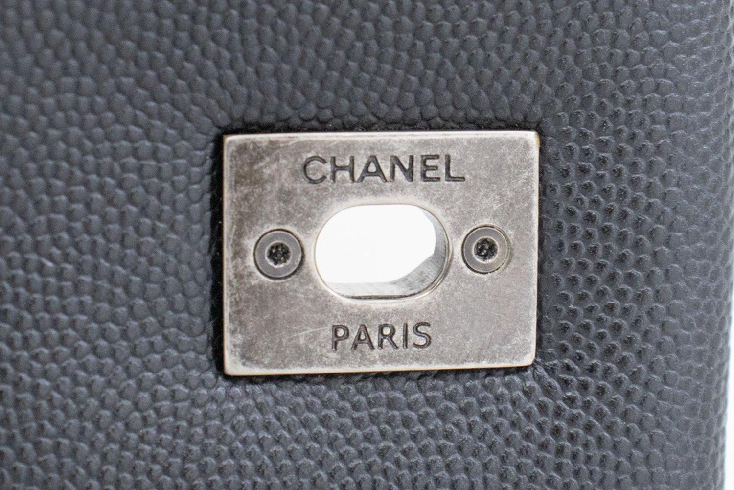 CHANEL 2 Way Top Handle Shoulder Bag Handbag Black Caviar Leather For Sale 12
