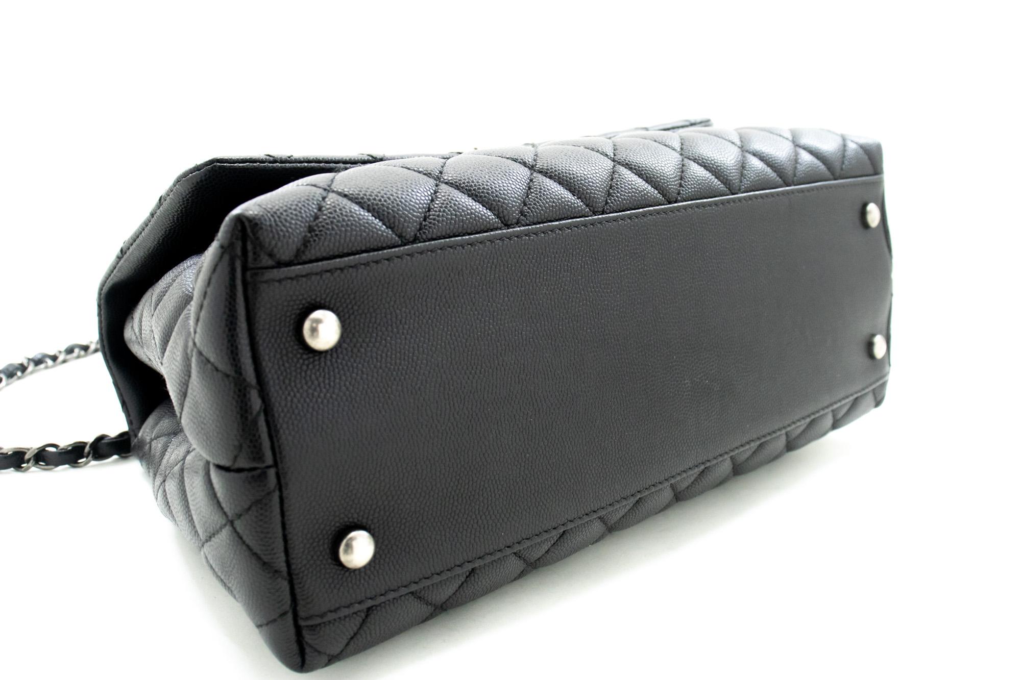Women's CHANEL 2 Way Top Handle Shoulder Bag Handbag Black Caviar Leather For Sale