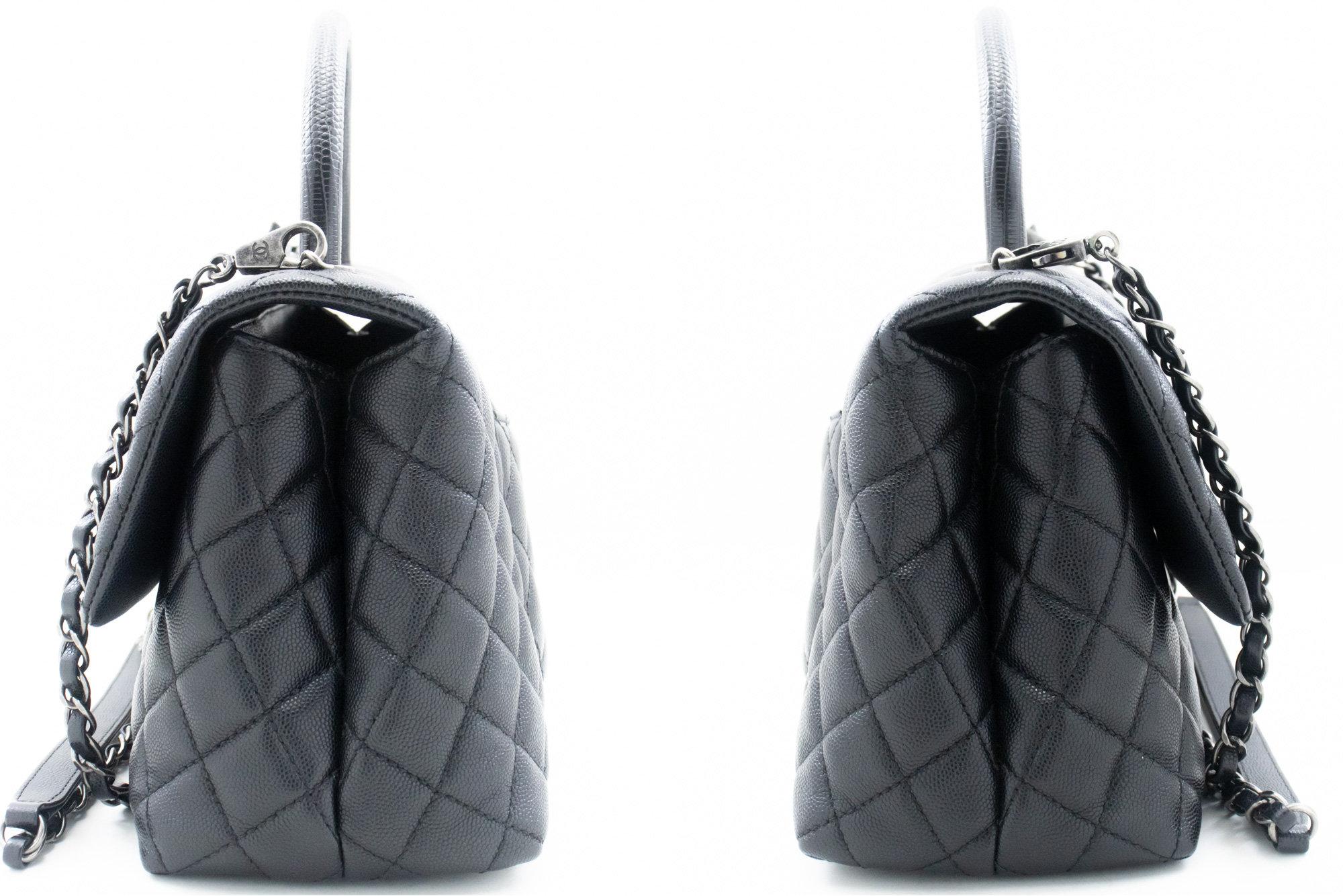 CHANEL 2 Way Top Handle Shoulder Bag Handbag Black Caviar Leather For Sale 1
