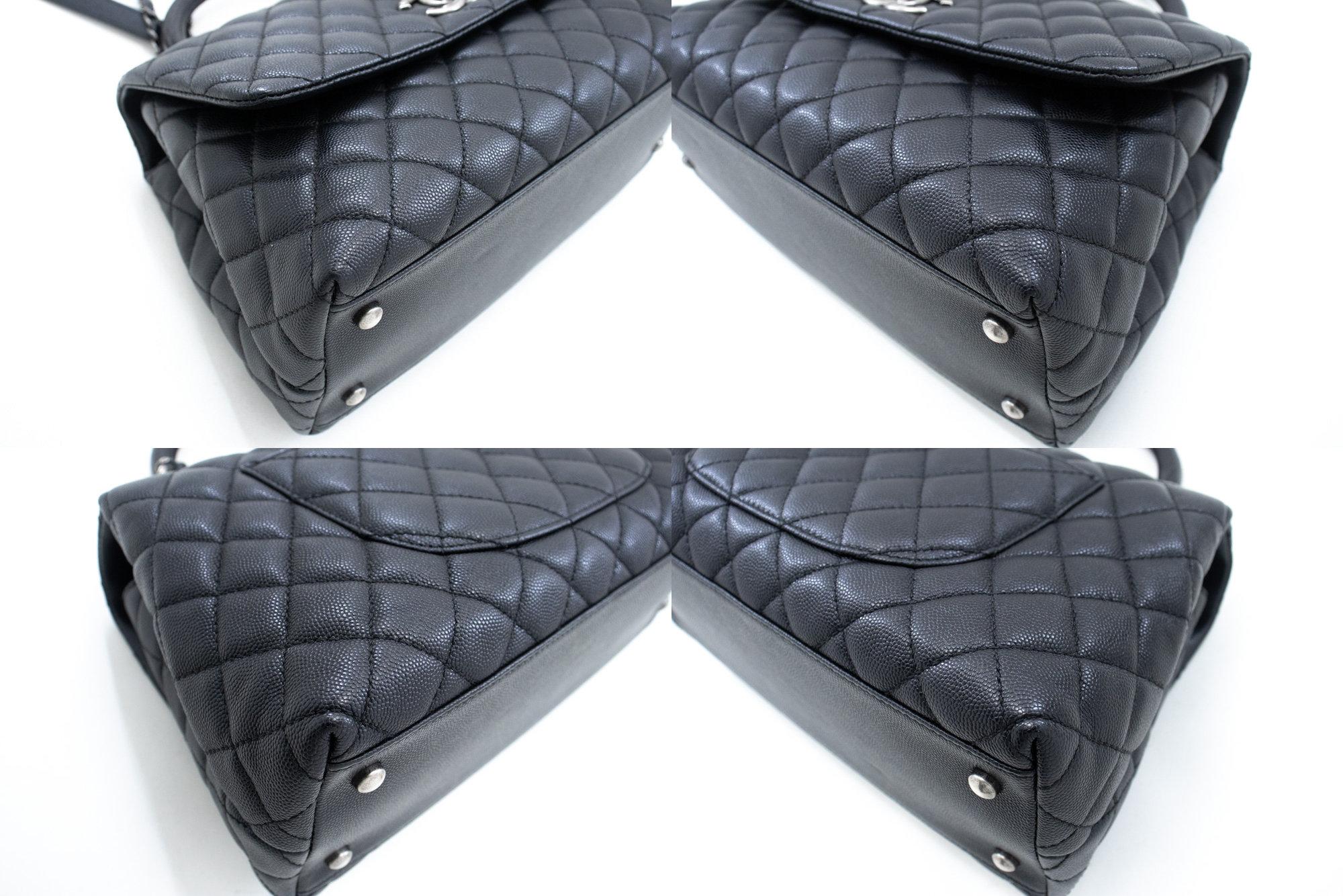 CHANEL 2 Way Top Handle Shoulder Bag Handbag Black Caviar Leather For Sale 2