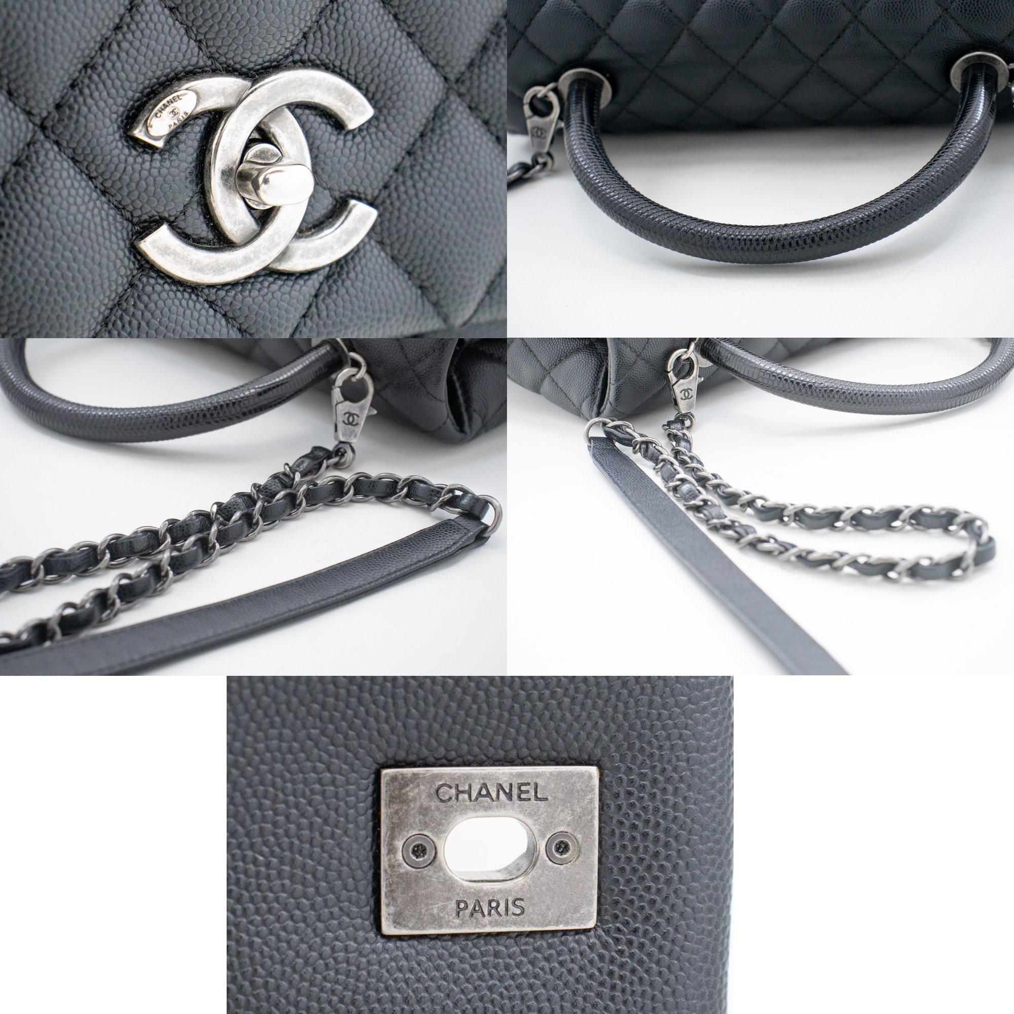 CHANEL 2 Way Top Handle Shoulder Bag Handbag Black Caviar Leather For Sale 3