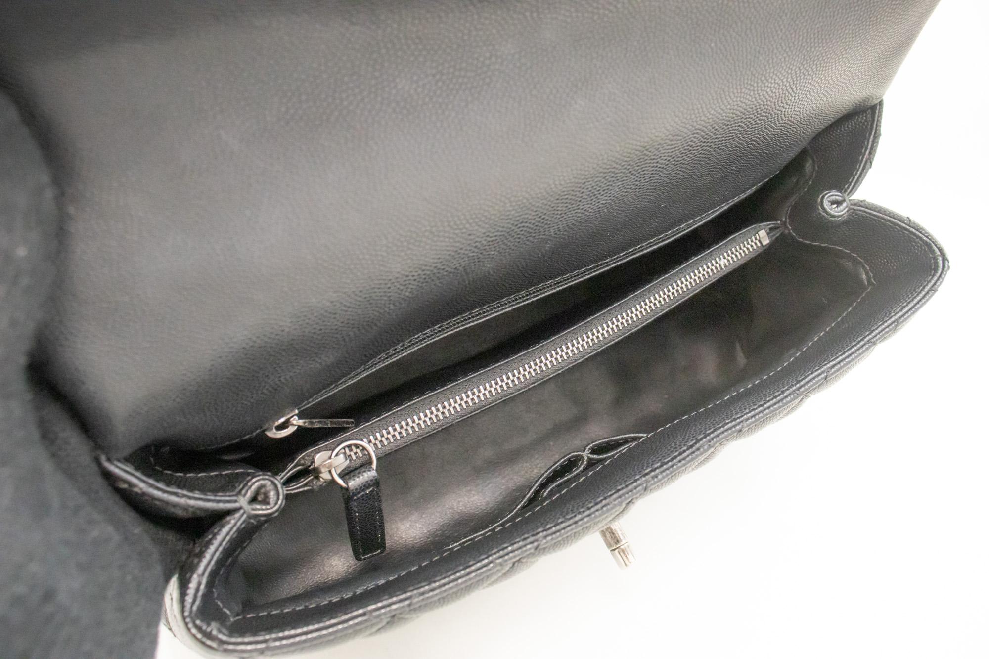 CHANEL 2 Way Top Handle Shoulder Bag Handbag Black Caviar Leather For Sale 5
