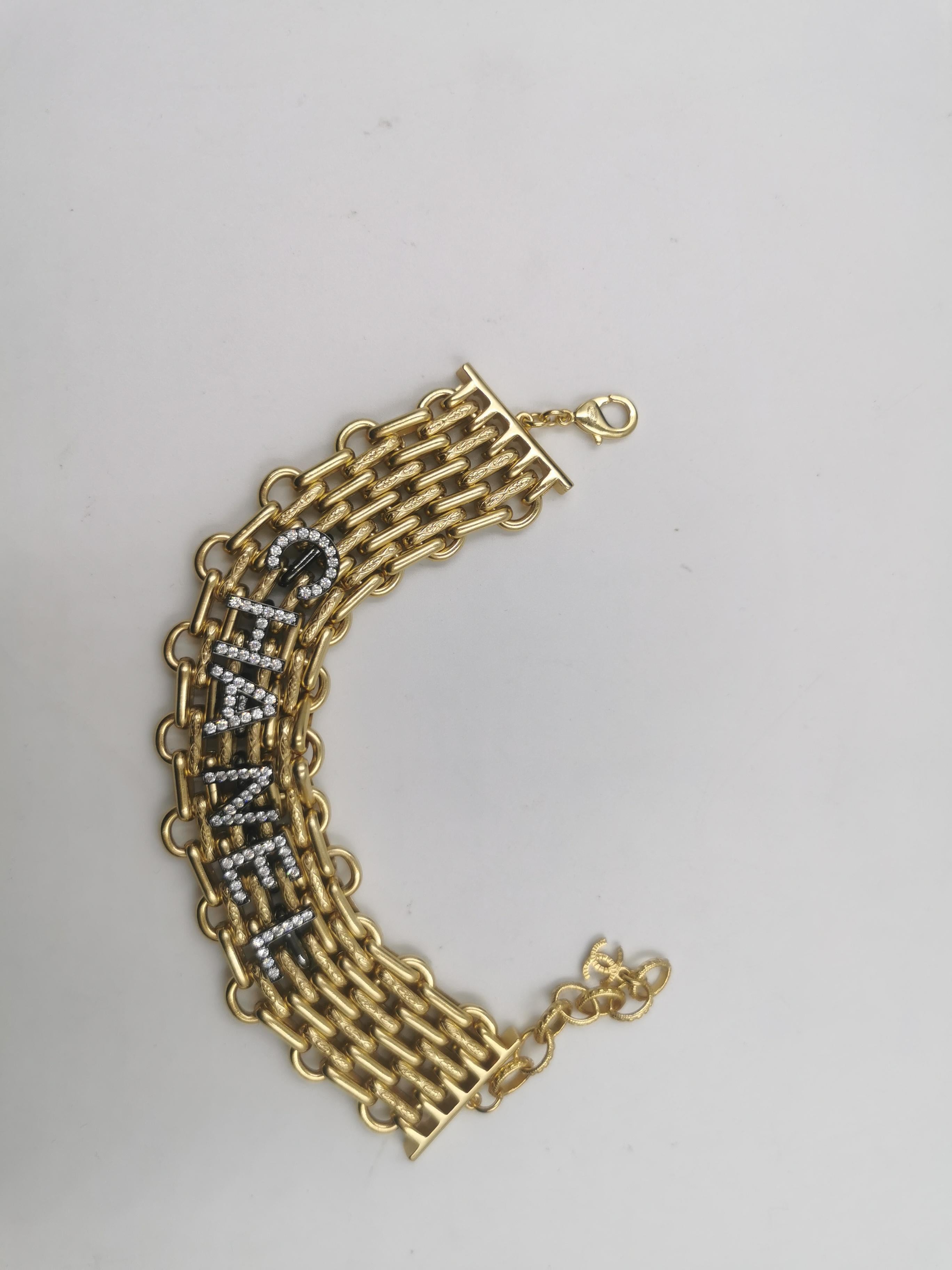 Chanel 20 Runway Alphabet Gold LARGE Massive Rhinestone Chain Bracelet In Excellent Condition In PUTNEY, NSW