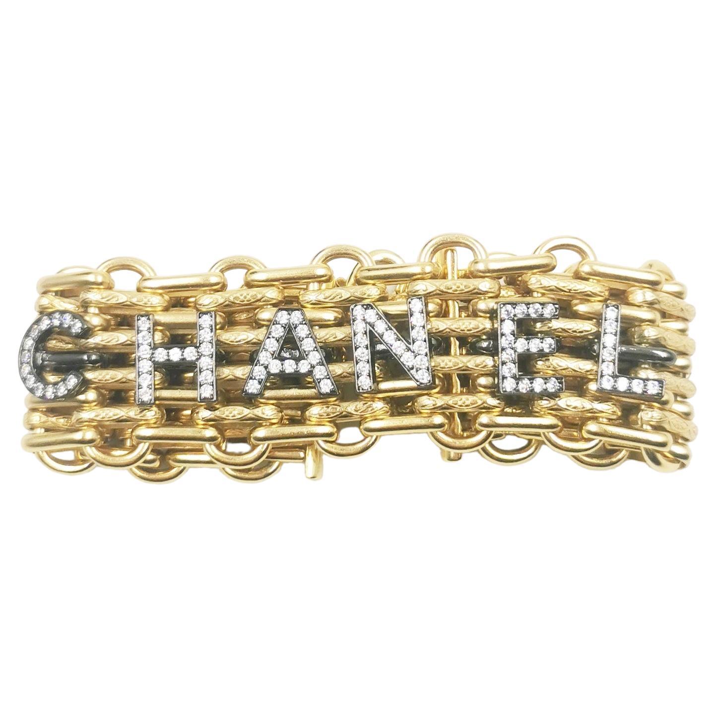 Chanel 20 Runway Alphabet Gold LARGE Massive Rhinestone Chain Bracelet