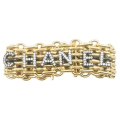 Chanel 20 Runway Alphabet Gold LARGE Massive Rhinestone Chain Bracelet
