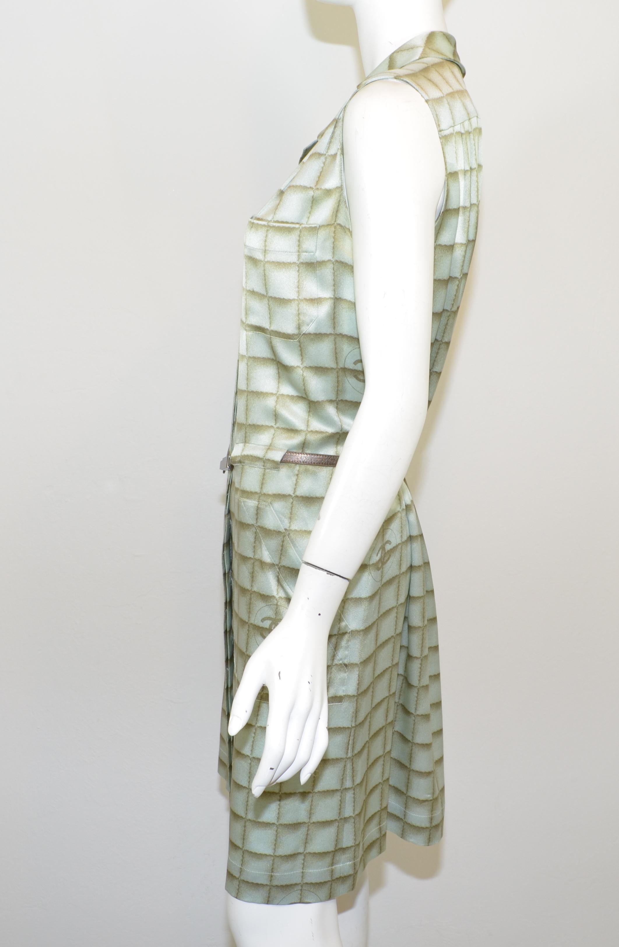 Chanel 2000 A Silk Grid Print Belted Dress 2