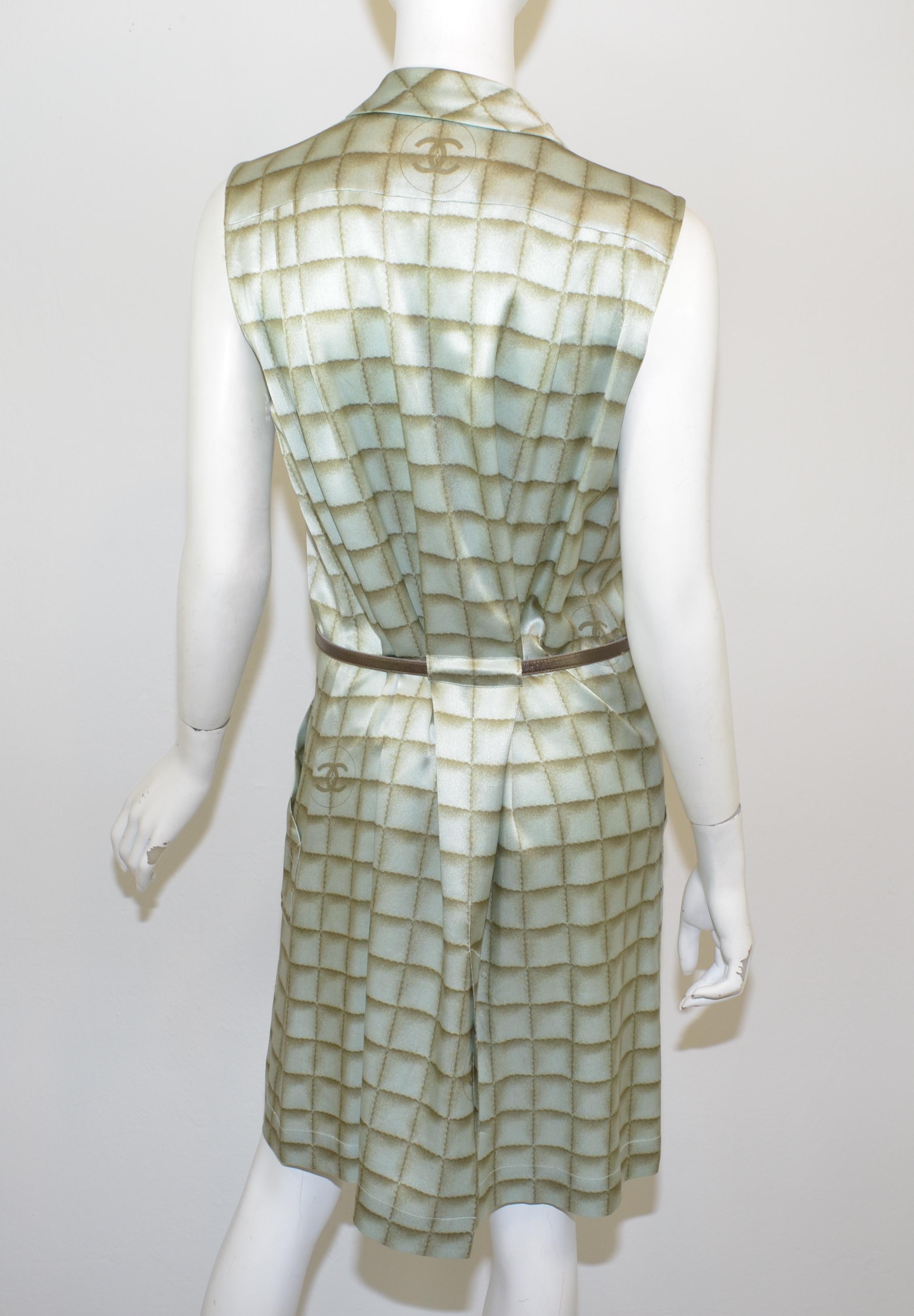 Chanel 2000 A Silk Grid Print Belted Dress 3