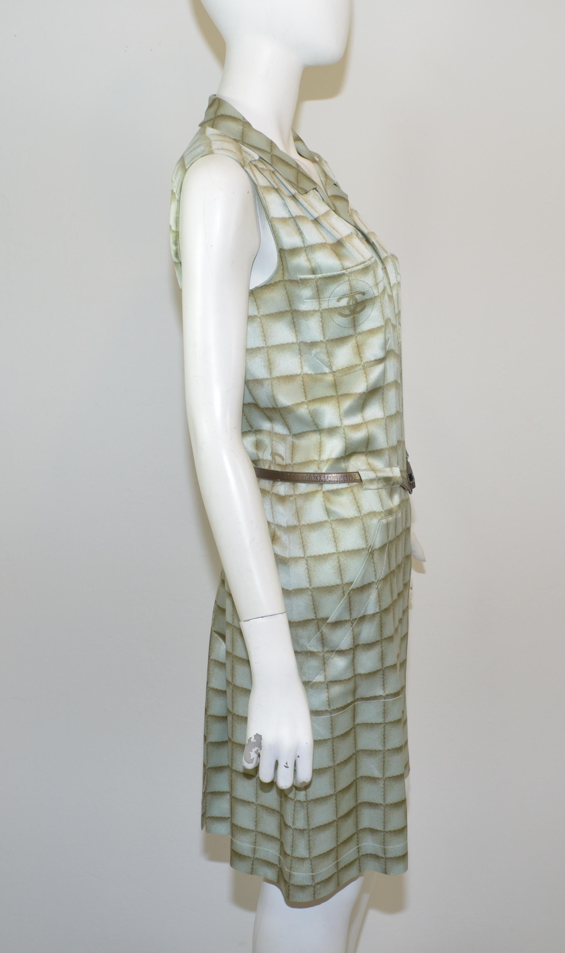 Chanel 2000 A Silk Grid Print Belted Dress 4