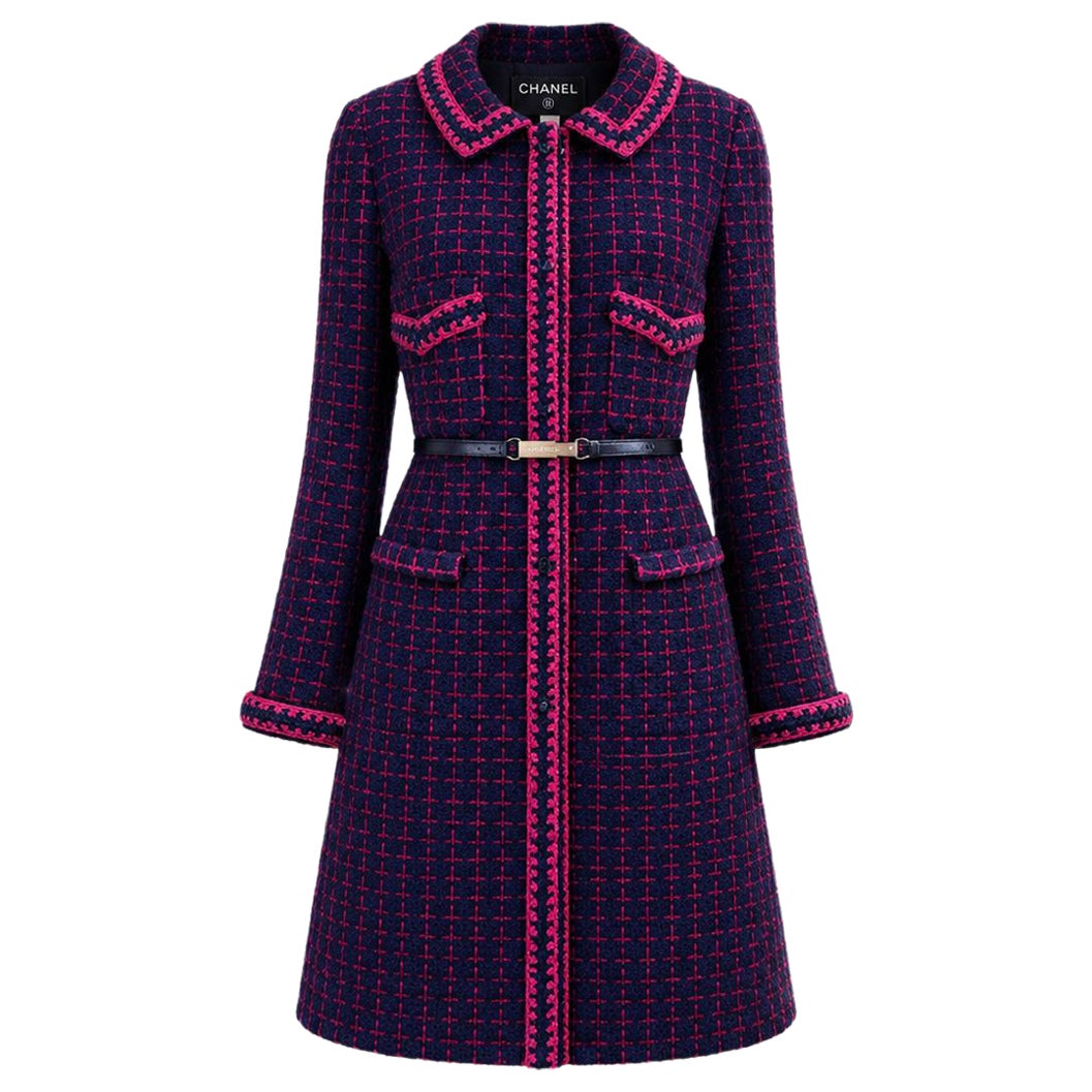 CHANEL 2000 Artefacto Coleccionable Abrigo de tweed con cinturón con logotipo 40 FR