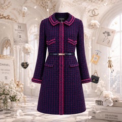 CHANEL 2000 Artefact Collectible Tweed Coat with Logo Belt 40 FR