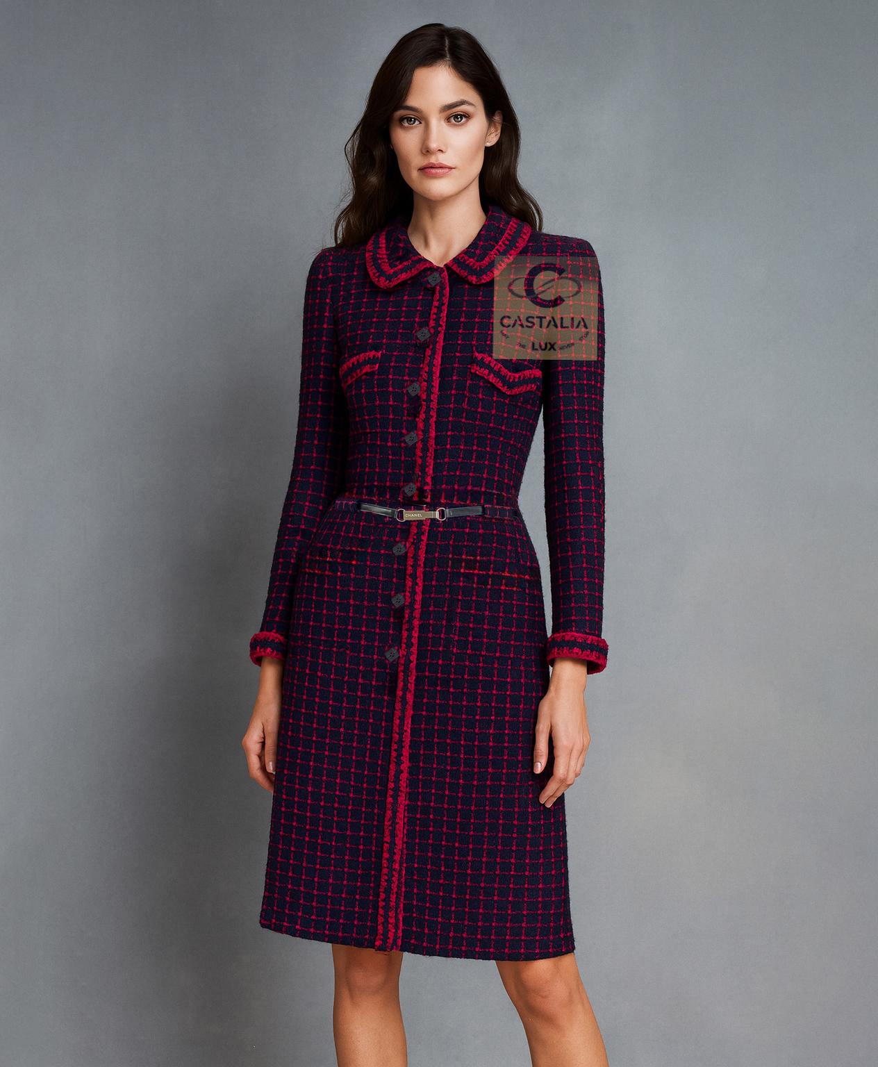 Noir CHANEL 2000 Artefact Manteau en tweed avec ceinture à logo 40 FR en vente