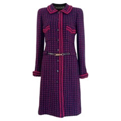 CHANEL 2000 Artefact Tweed Coat with Logo Belt 40 FR