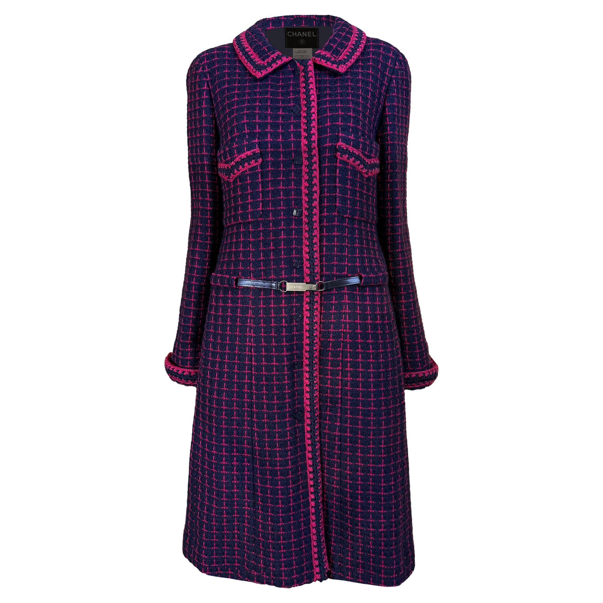 Chanel 2000 Artefact Cappotto in tweed con cintura con logo 40 FR