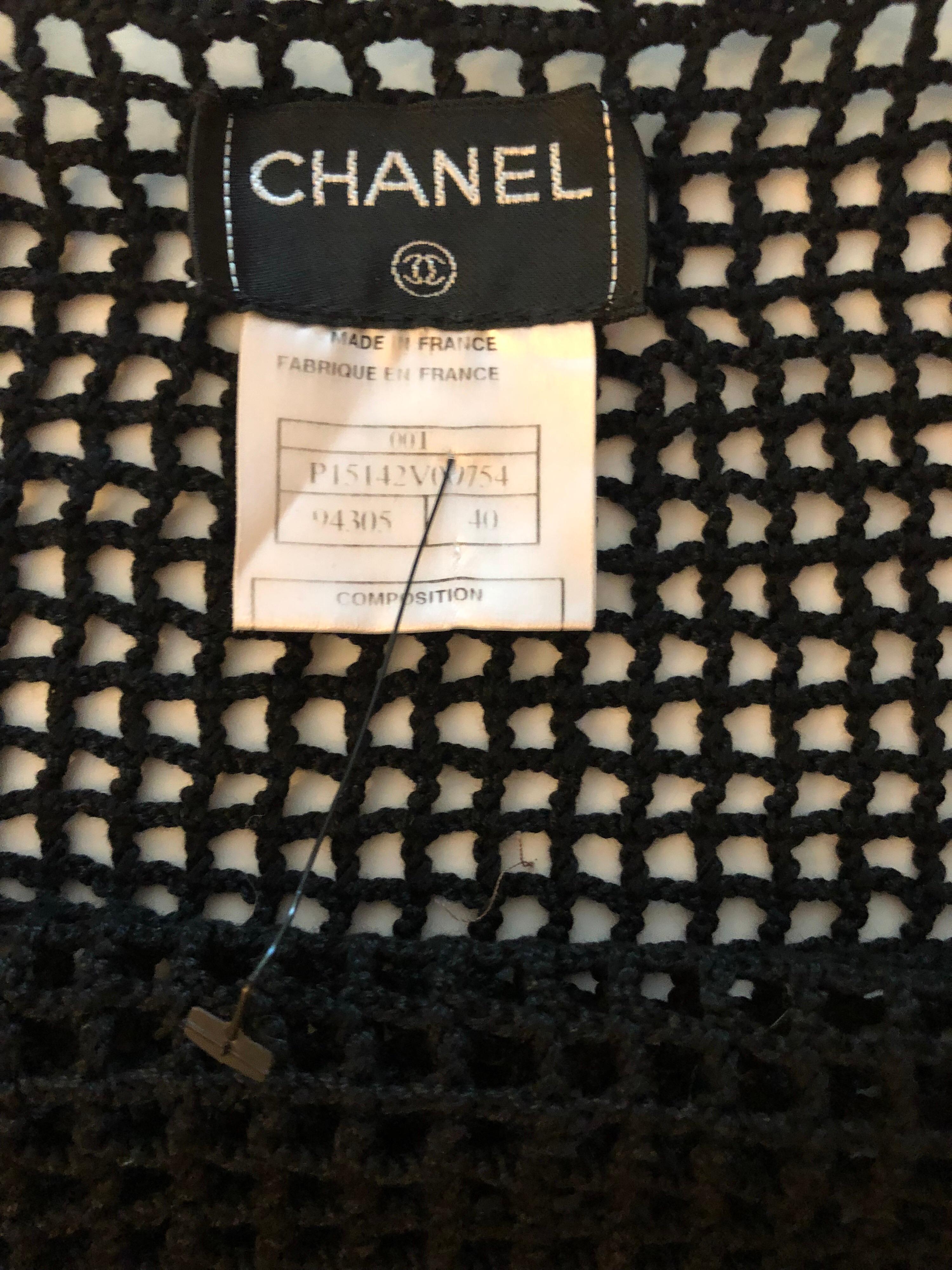 Chanel 2000 Black Embroidered Crochet Top  In Excellent Condition In Naples, FL