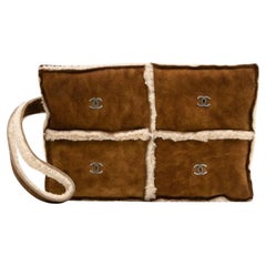 Chanel 2000 Brown Shearling Suede Clutch Bag