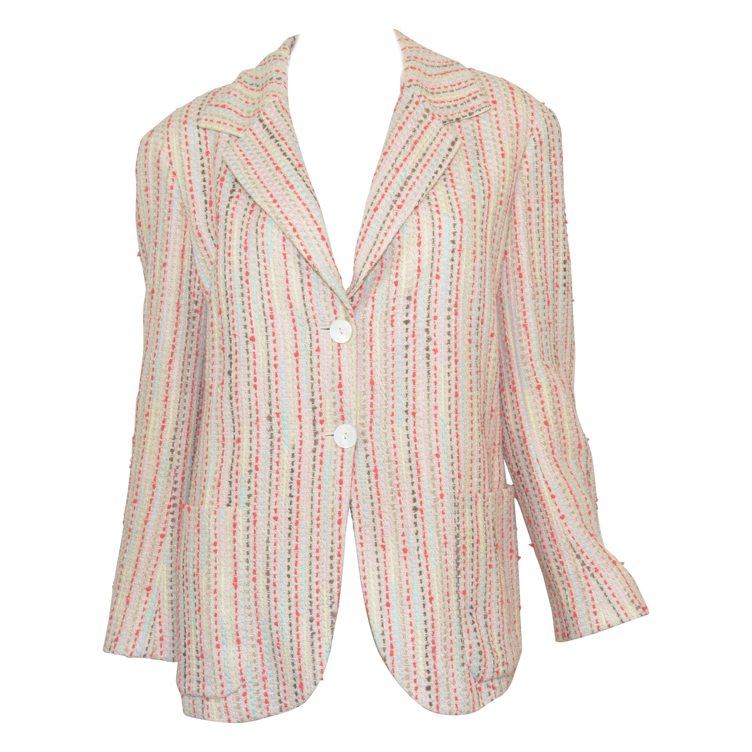 Chanel 2000 C Beige Multicolor Tweed Jacket For Sale