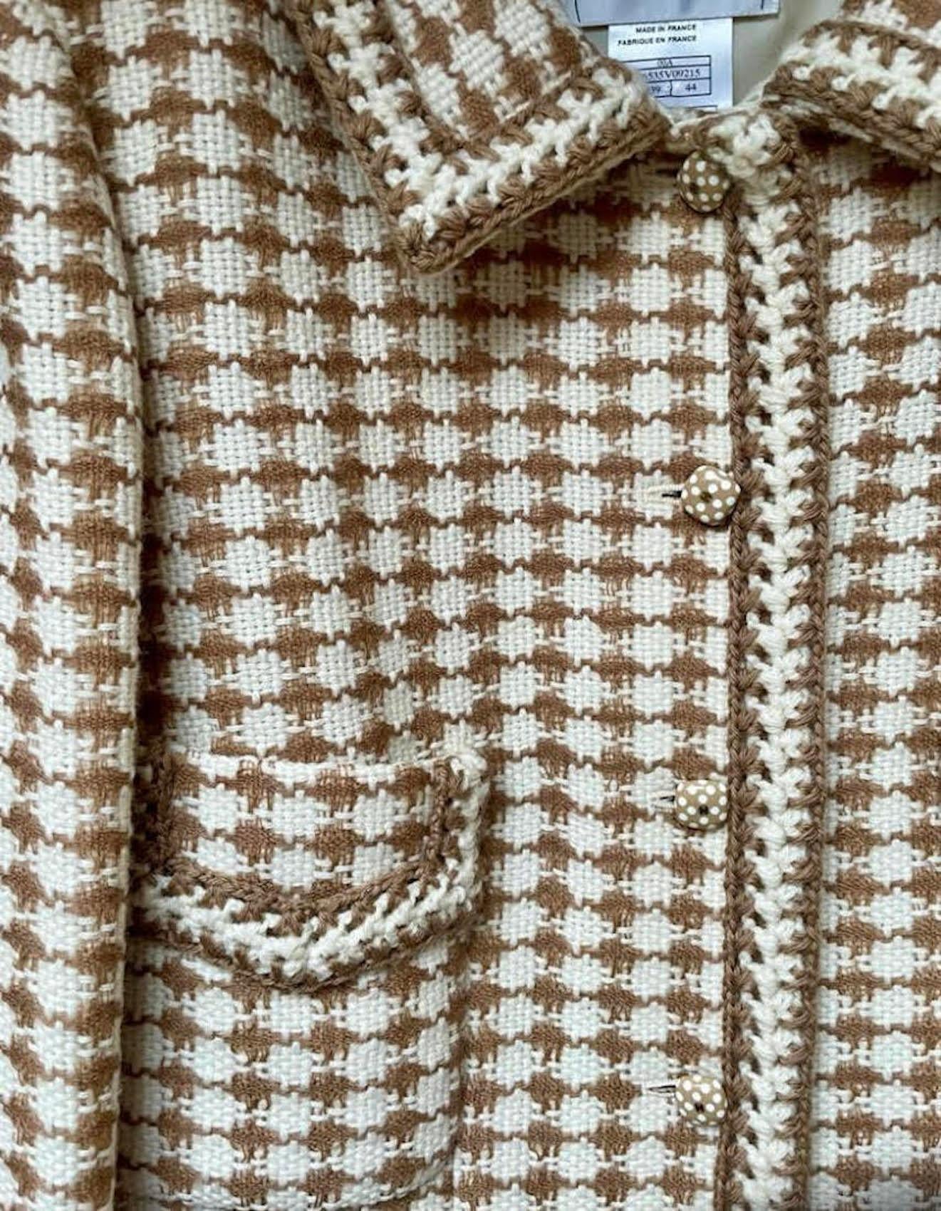 CHANEL 2000 Classic Collar Woven Jacket Beige Cream Tweed 8