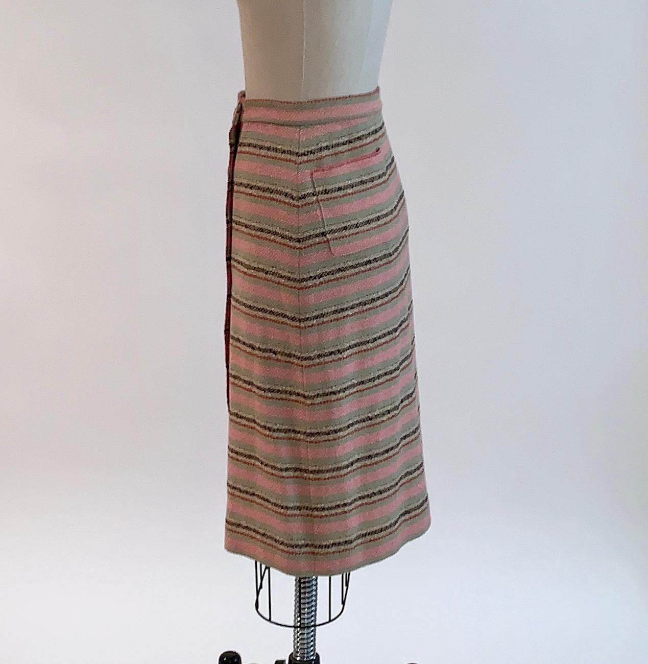 Brown Chanel 2000 Cruise Collection Pink, Green, Natural, Red Stripe Pencil Skirt