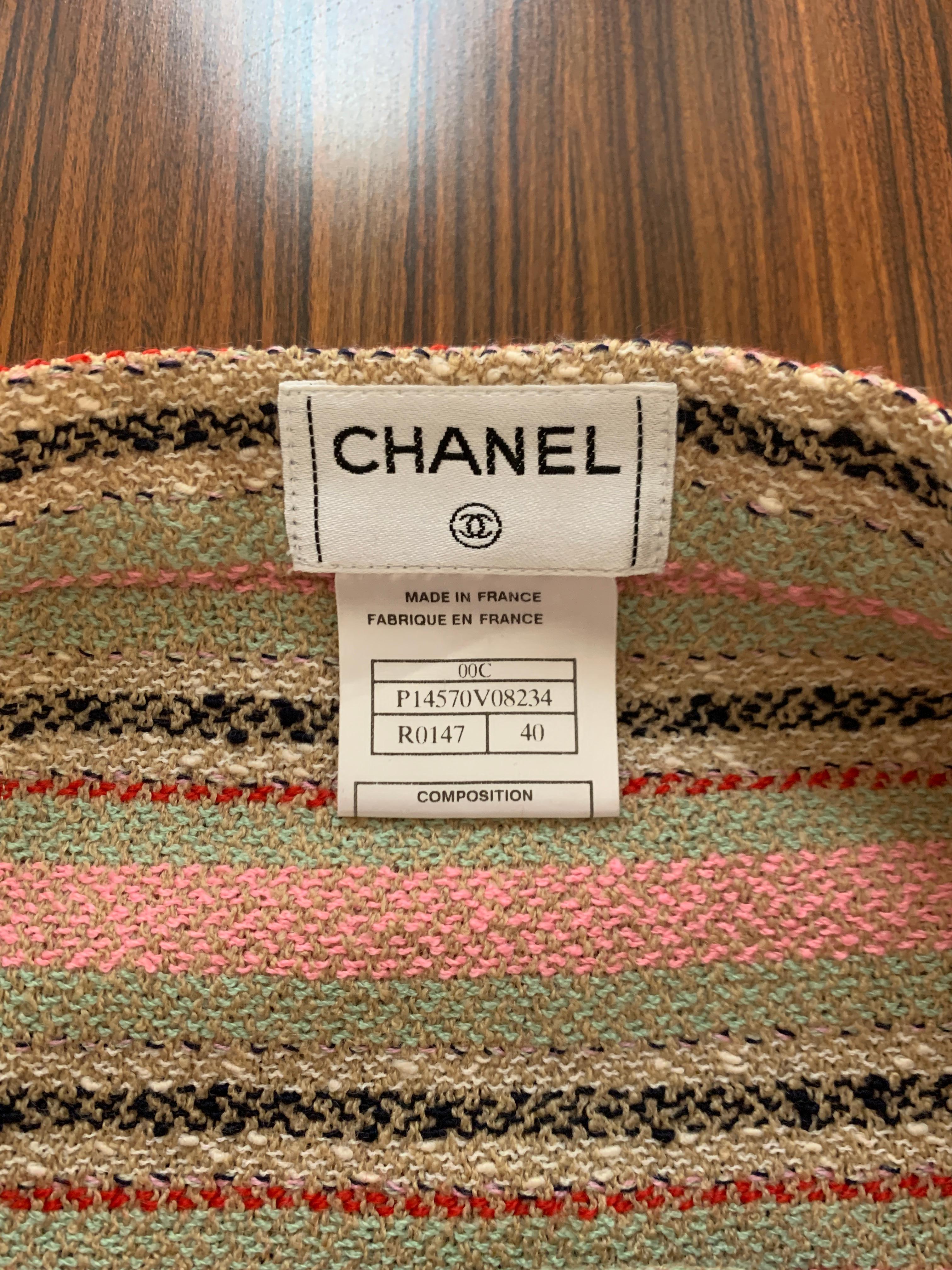 Chanel 2000 Cruise Collection Pink, Green, Natural, Red Stripe Pencil Skirt 1