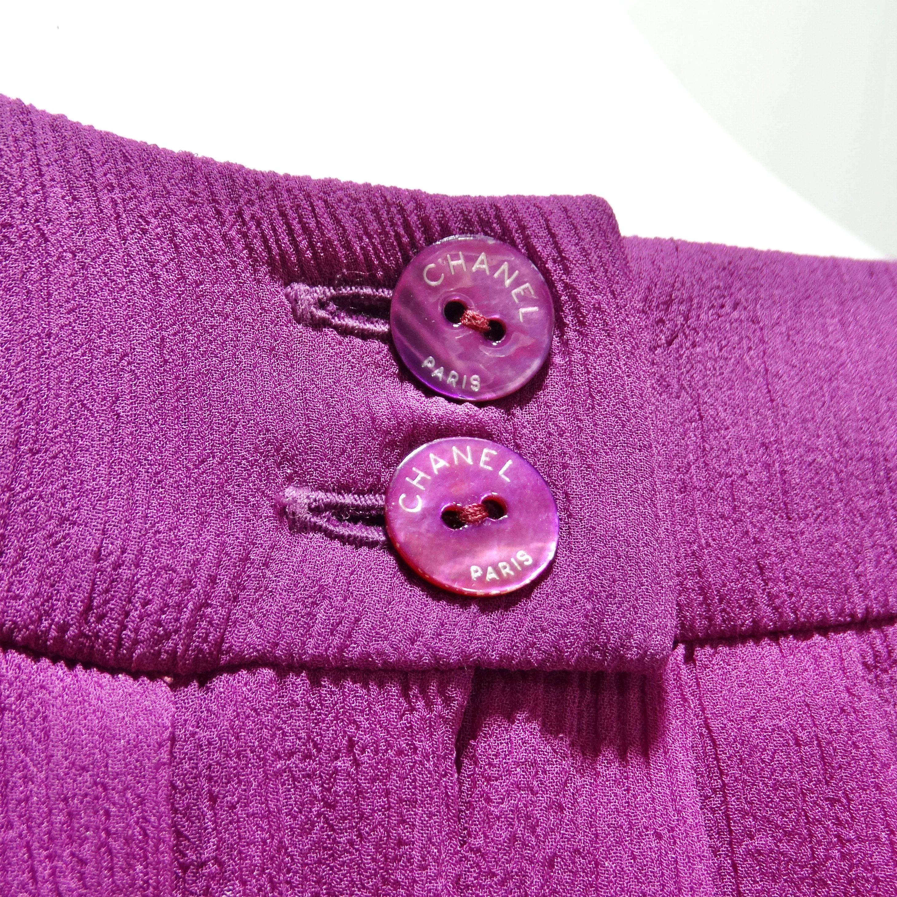 Chanel 2000 - Ensemble robe, pantalon et ceinture en soie violette en vente 6
