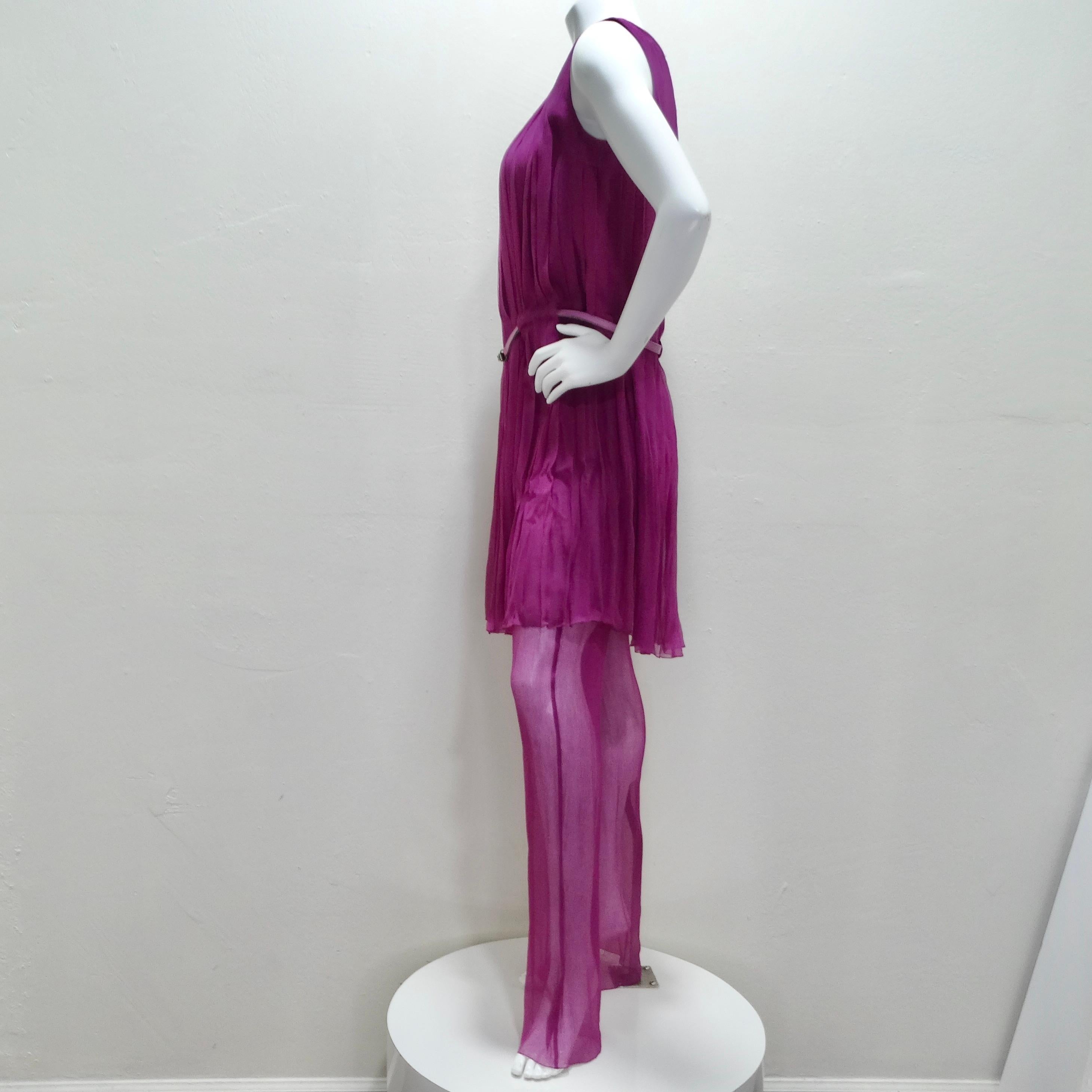 Chanel 2000 - Ensemble robe, pantalon et ceinture en soie violette en vente 7
