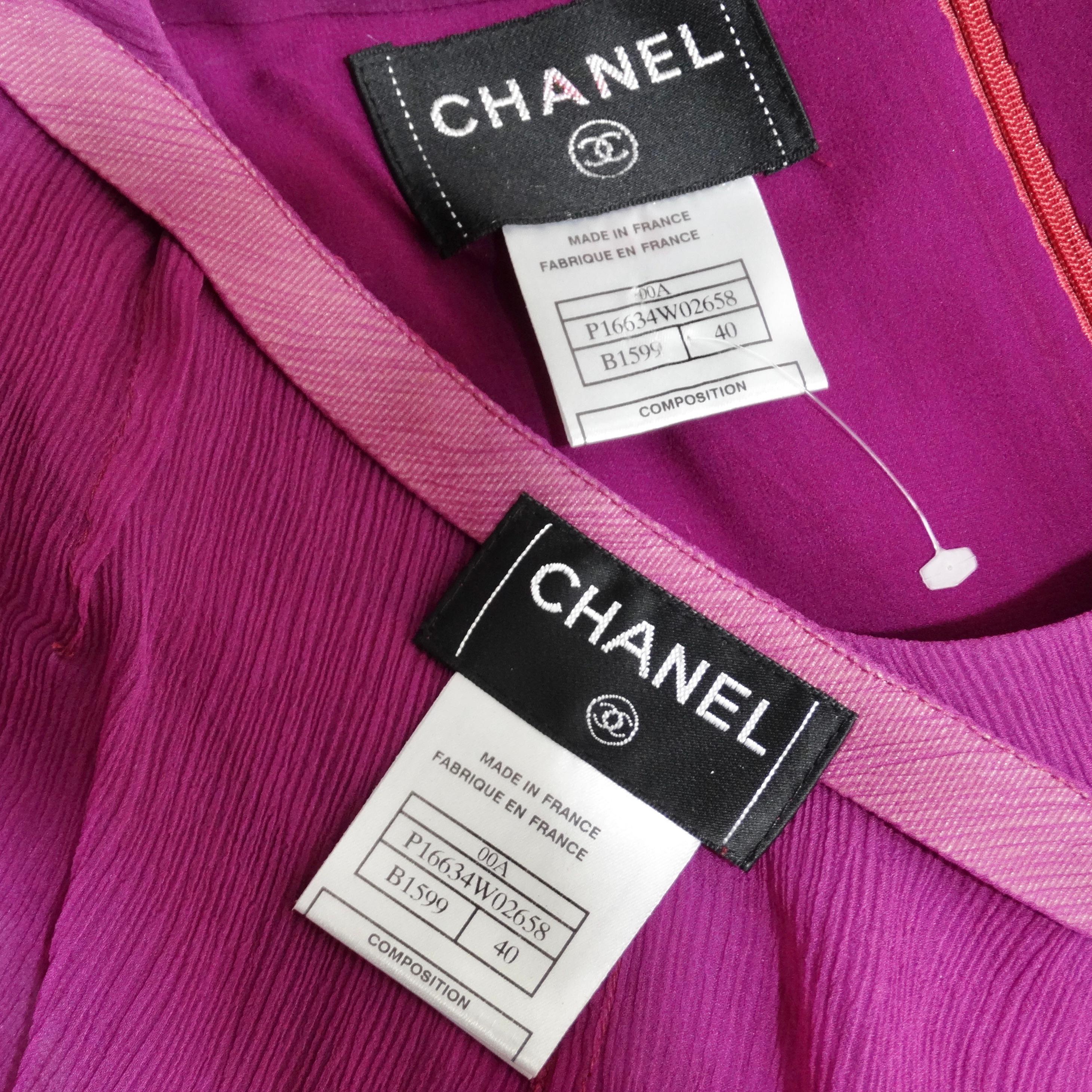 Chanel 2000 Purple Silk Dress, Pant & Belt Set For Sale 8