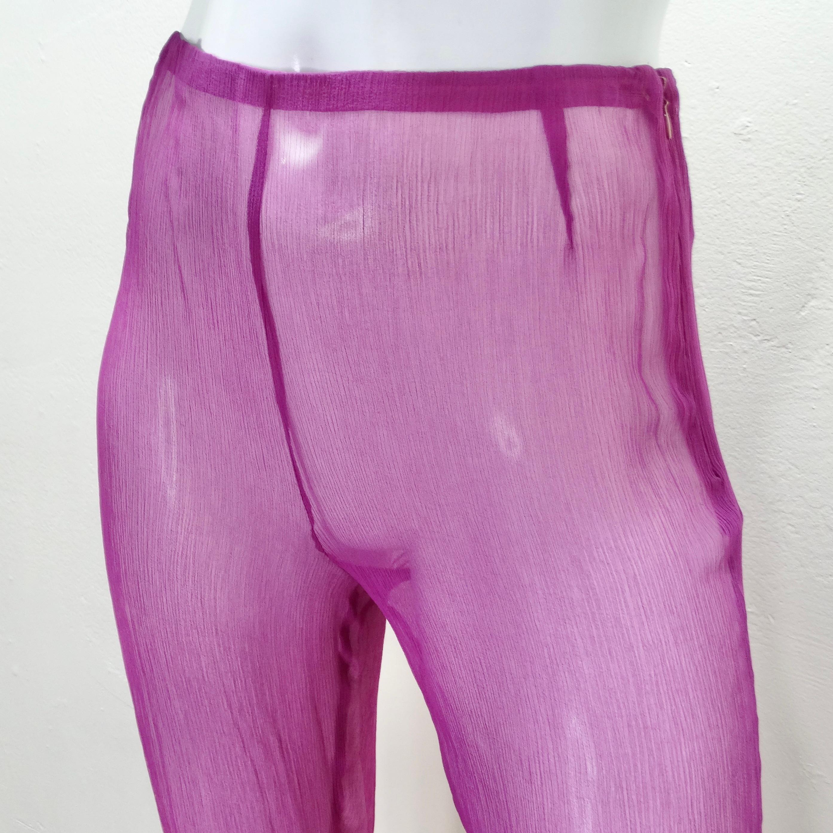 Chanel 2000 Purple Silk Dress, Pant & Belt Set In Excellent Condition For Sale In Scottsdale, AZ