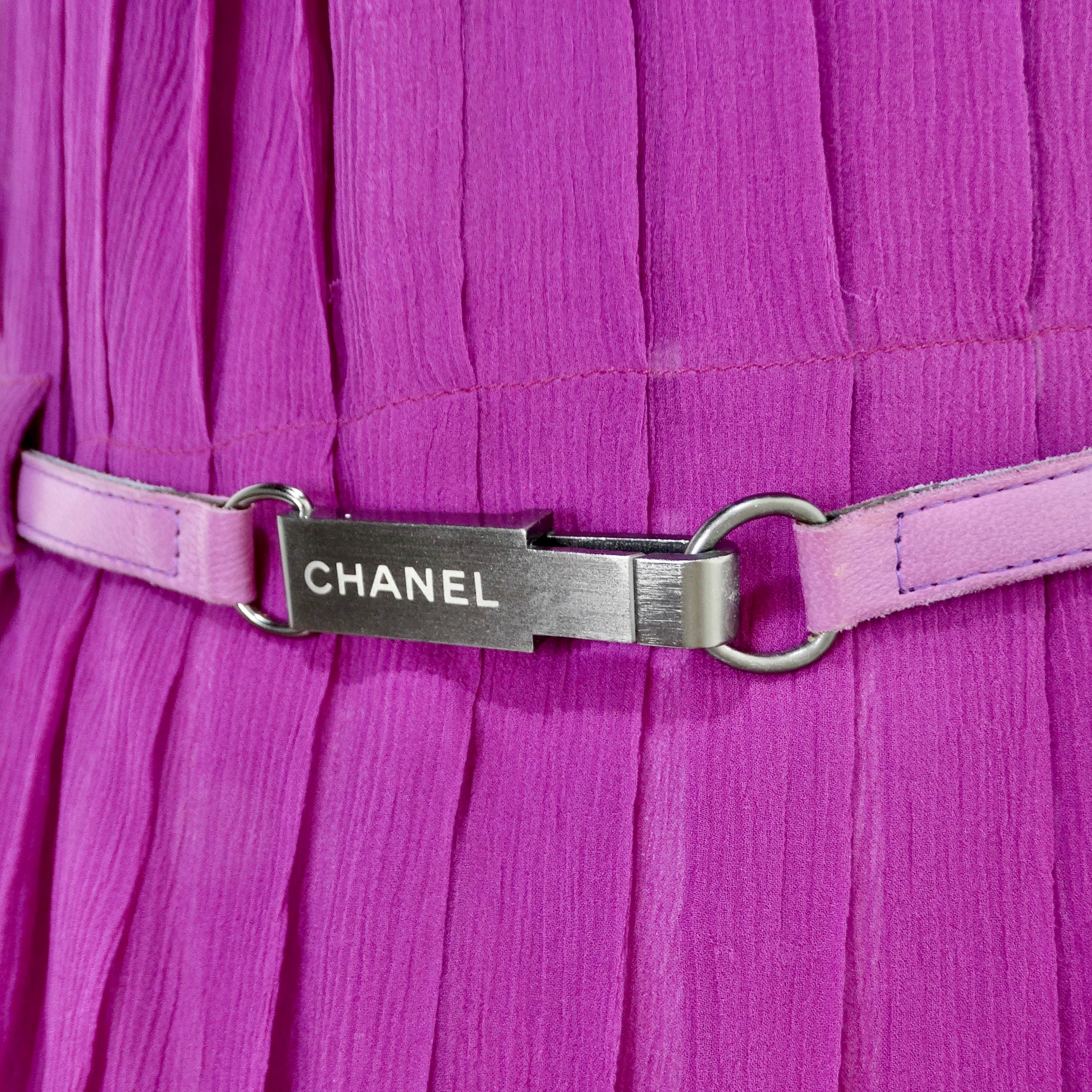 Chanel 2000 - Ensemble robe, pantalon et ceinture en soie violette en vente 2