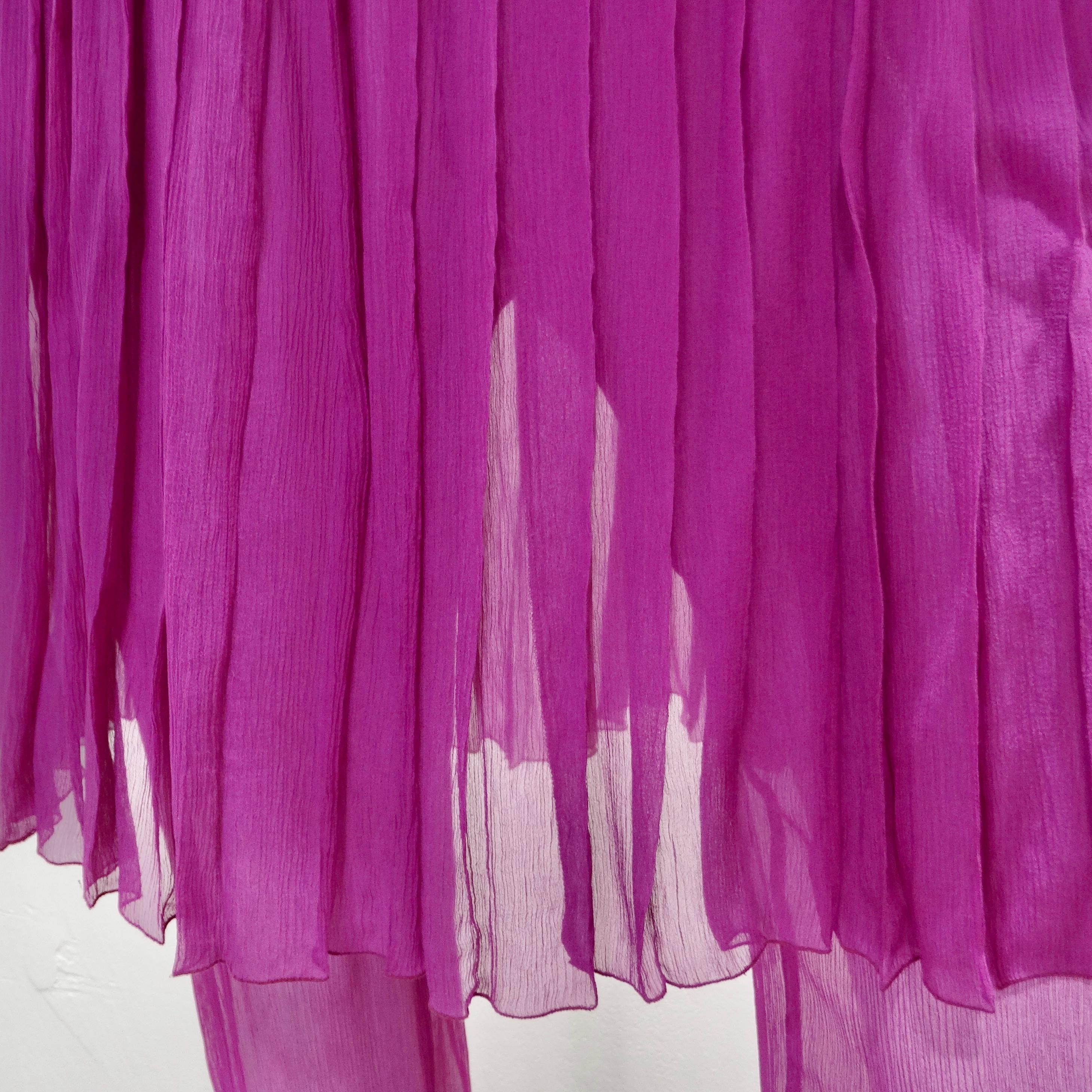 Chanel 2000 - Ensemble robe, pantalon et ceinture en soie violette en vente 3