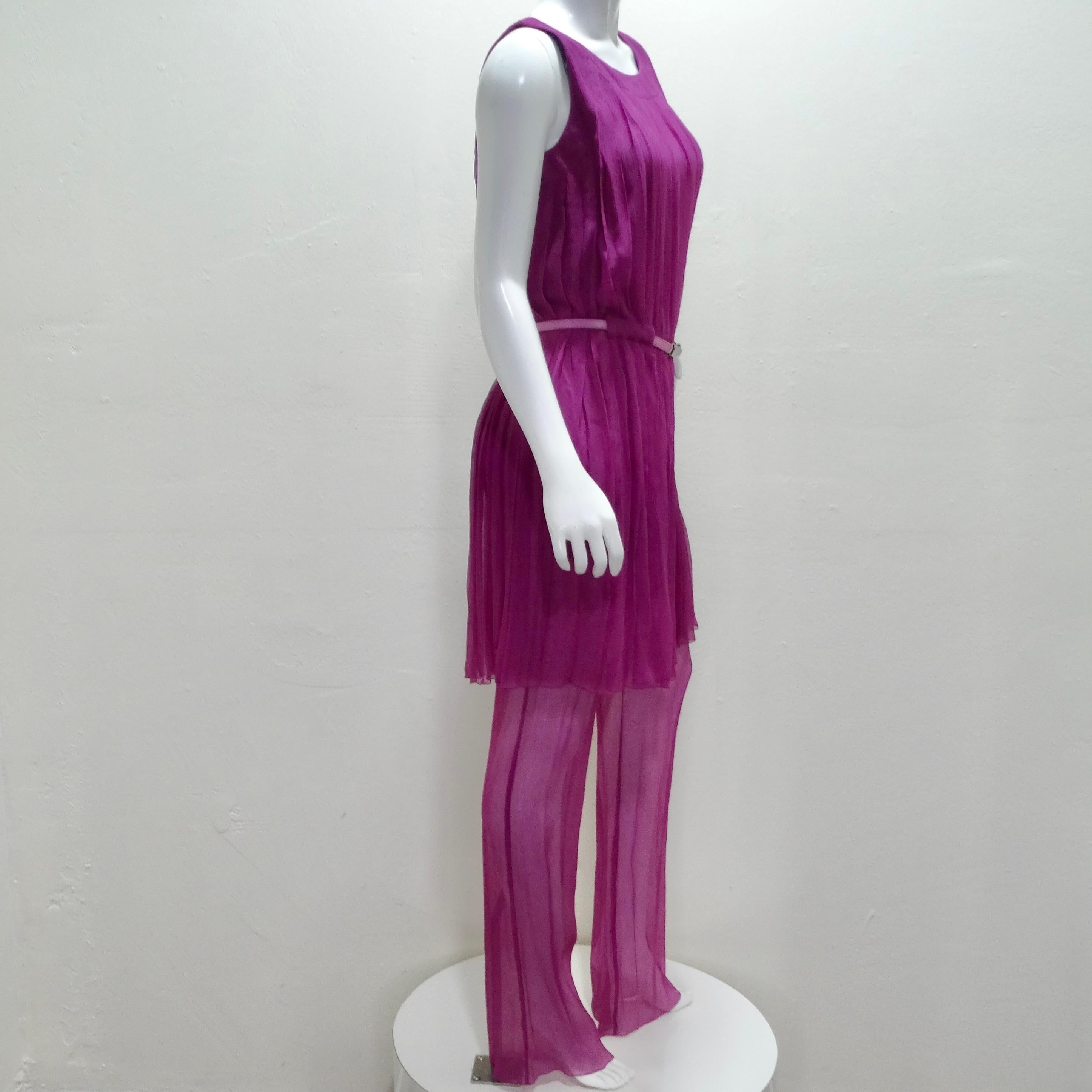 Chanel 2000 Purple Silk Dress, Pant & Belt Set For Sale 4