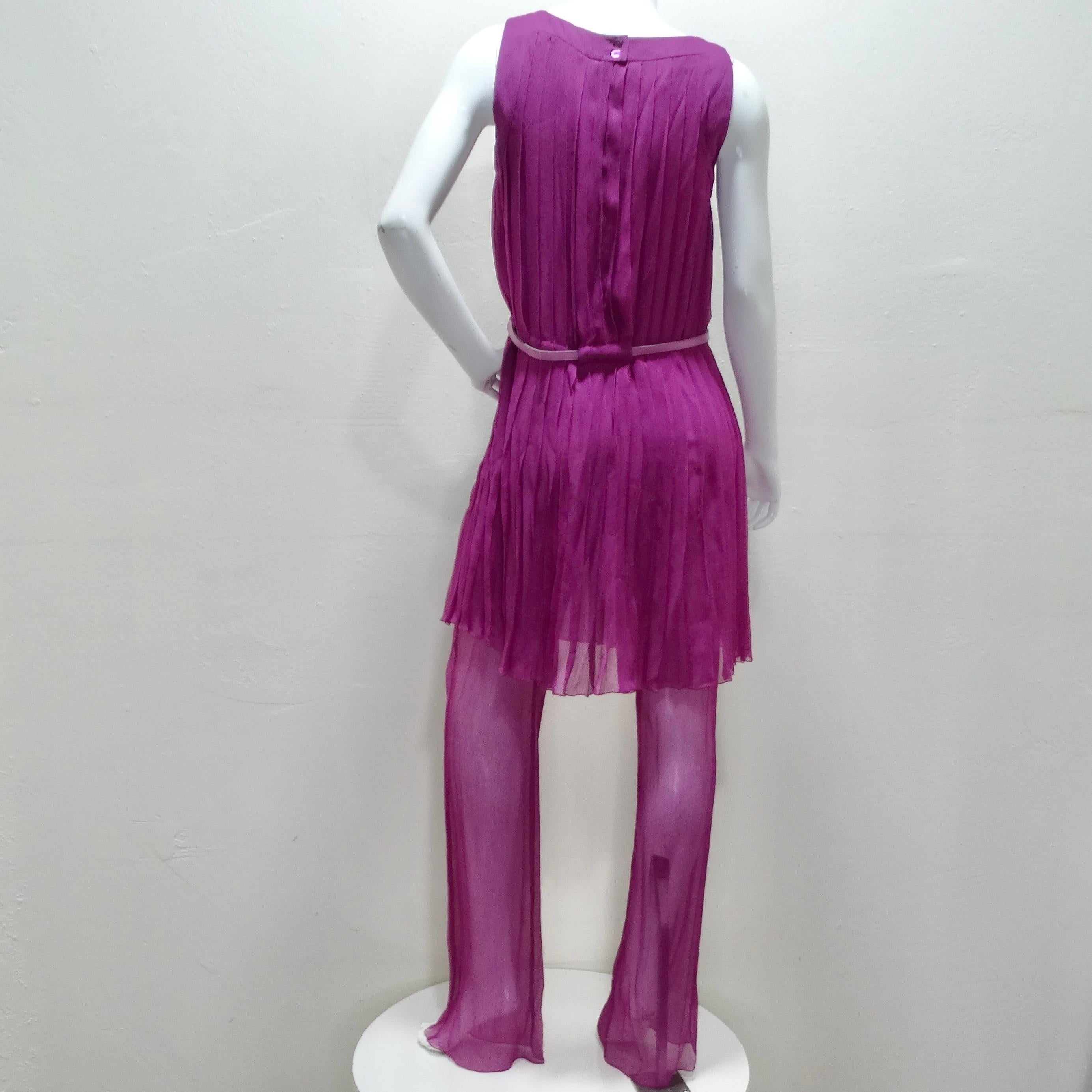 Chanel 2000 Purple Silk Dress, Pant & Belt Set For Sale 5