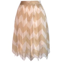 Chanel 2000 White and Tan Silk Chevron Skirt