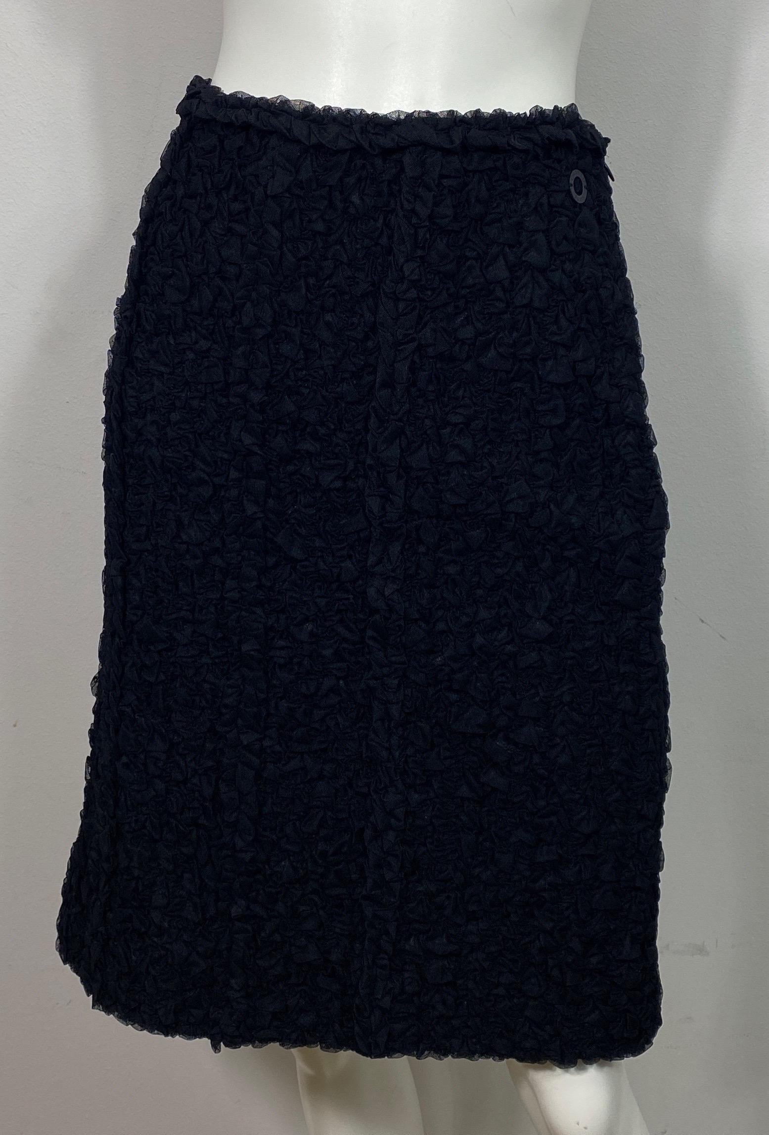 Women's Chanel 2000 Spring Transitions Collection Black Ruched Mesh A LineSkirt-Size 42 For Sale