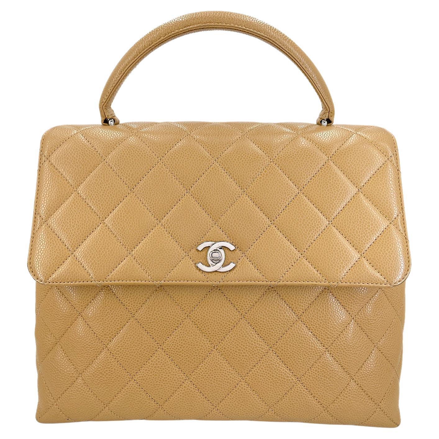 Chanel 2000 Vintage Beige Caviar Kelly Flap Bag 24k SHW 68170