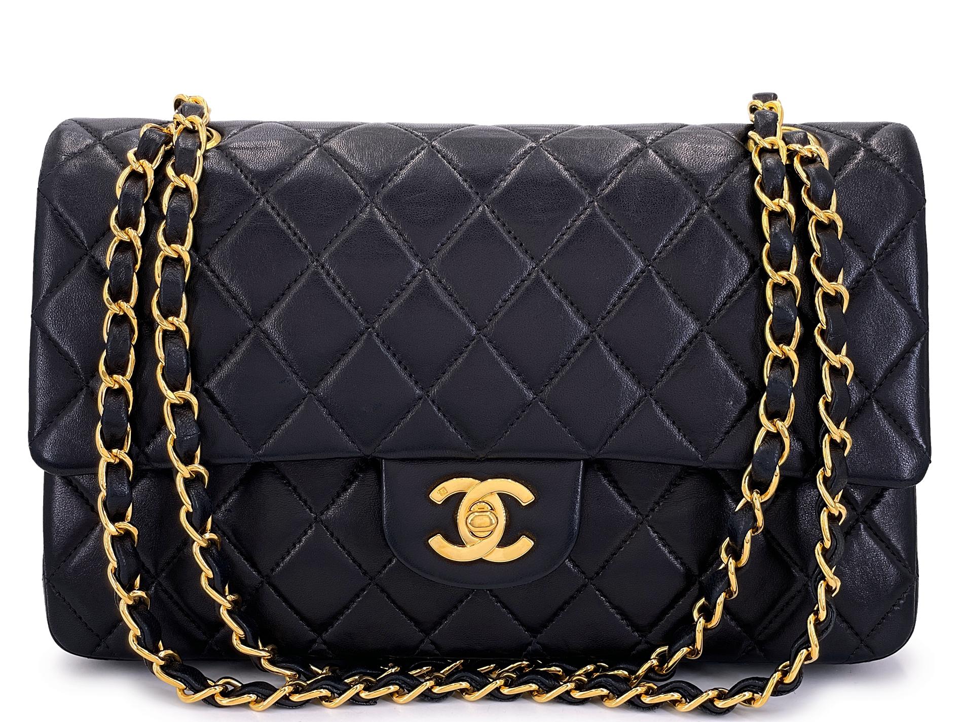 Chanel 2000 Vintage Schwarz Medium Classic Double Flap Tasche 24k GHW Lammfell 65495