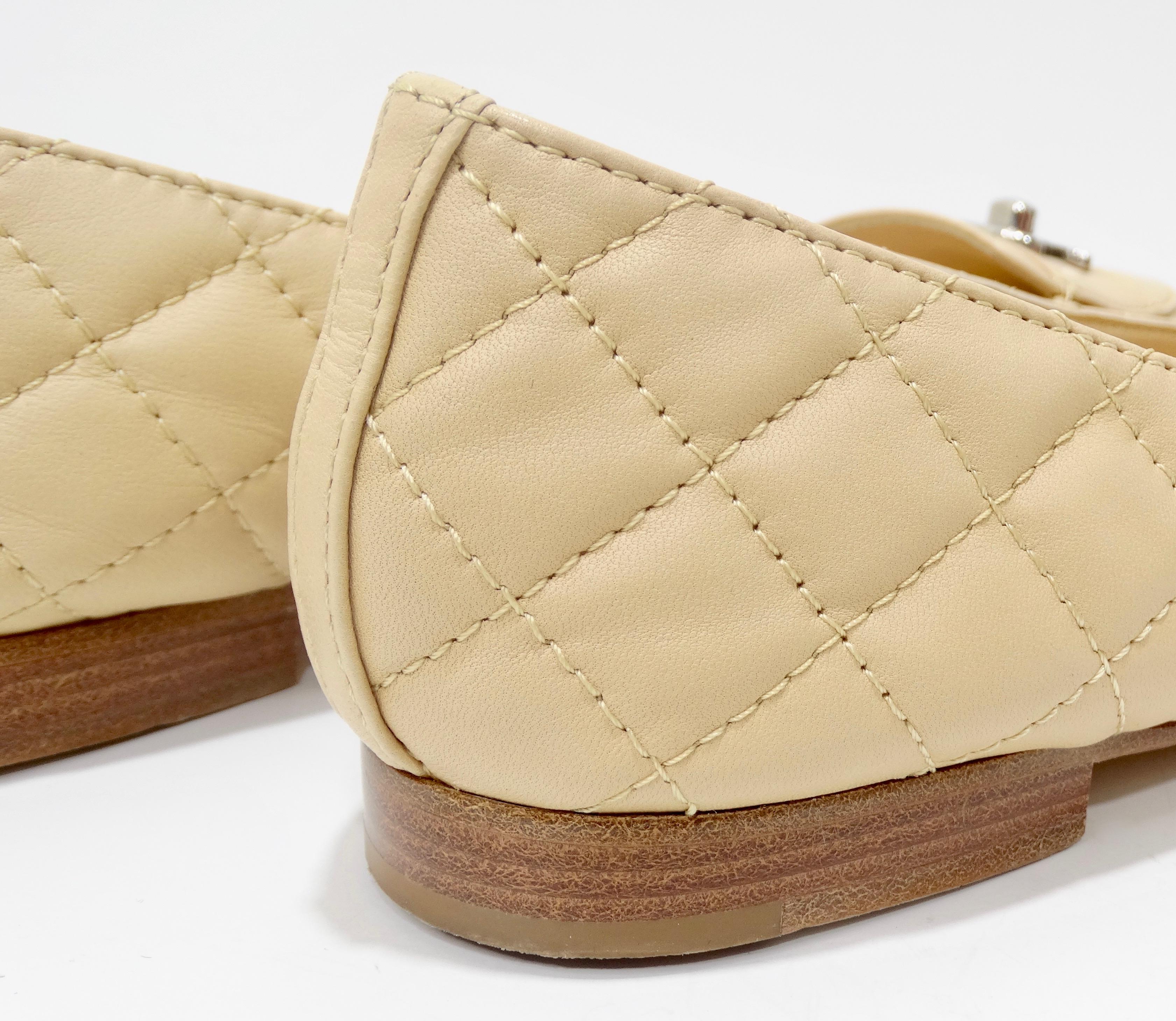 chanel quilted loafers beige