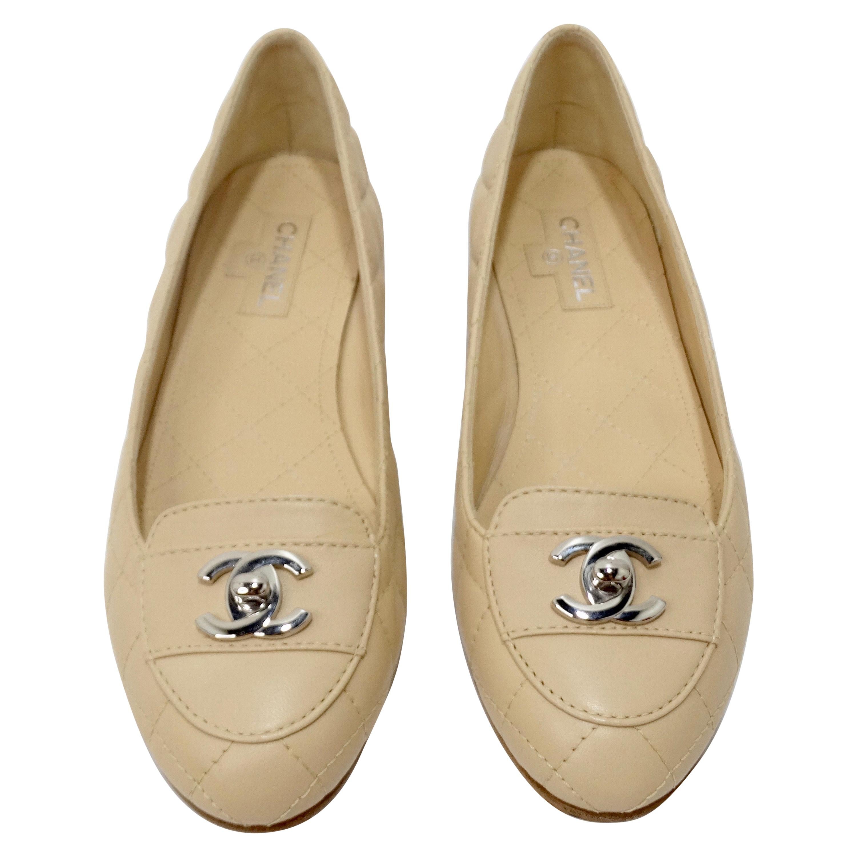 Chanel 2000s Beige Quilted Flats 