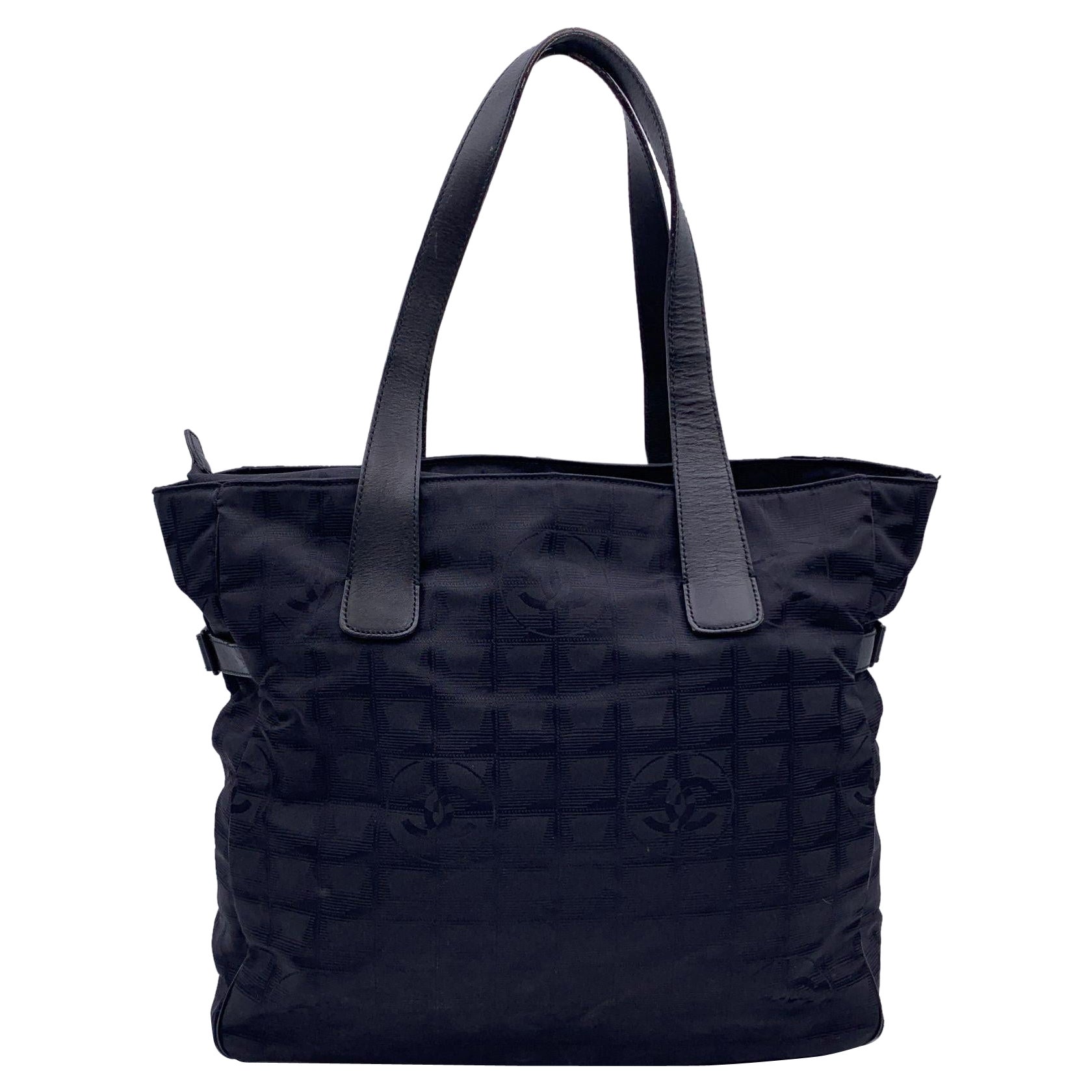 Chanel 2000s Black Nylon New Travel Line Tote Shoulder Bag