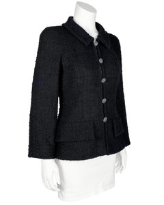 CHANEL 2000'S Black Wool and Mohair 2 Pocket Fitted Jacket