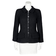 CHANEL 2000'S Veste ajustée 2 poches en laine et mohair noir