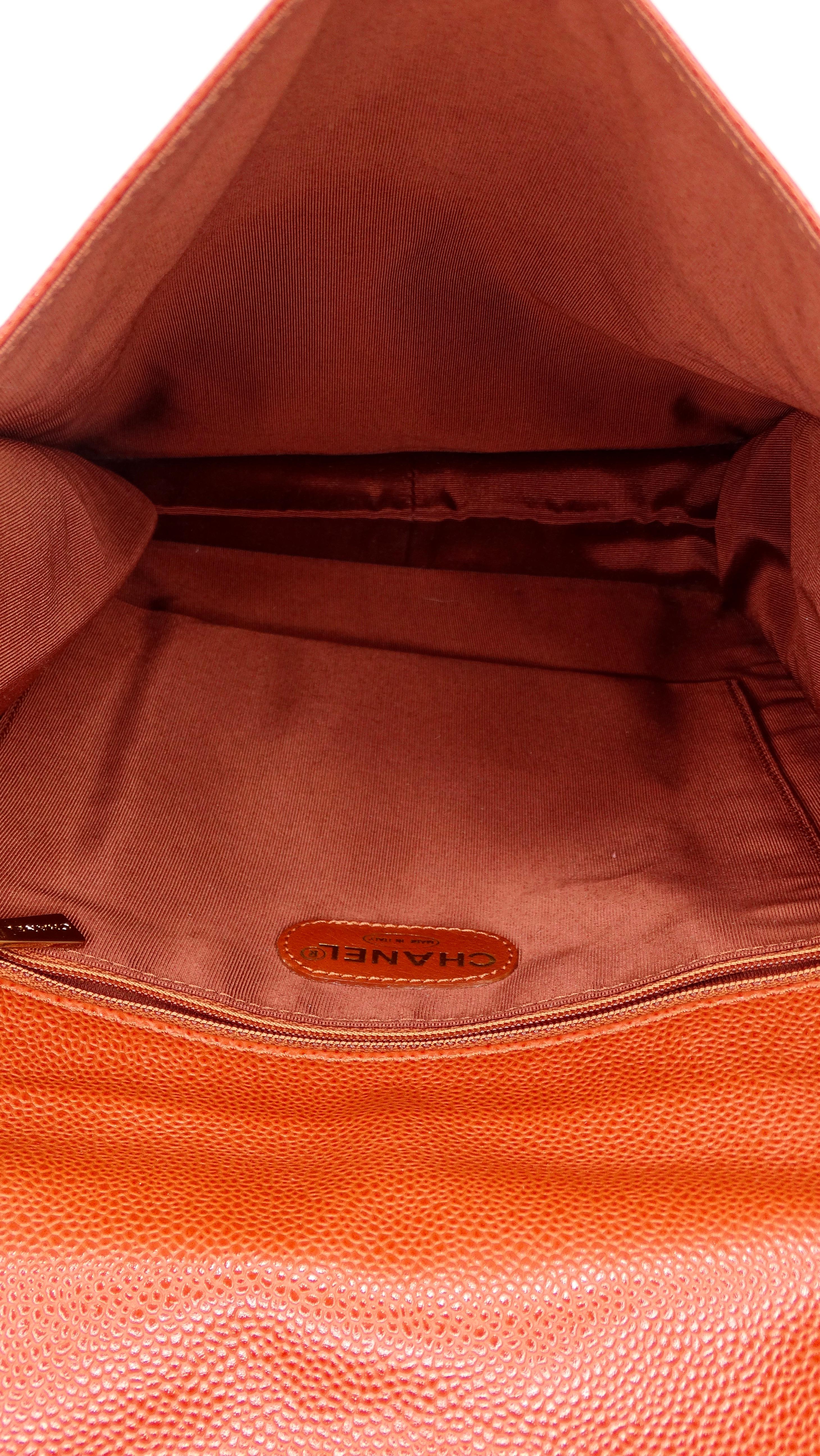 Chanel 2000s CC Orange Caviar Leather Backpack  1